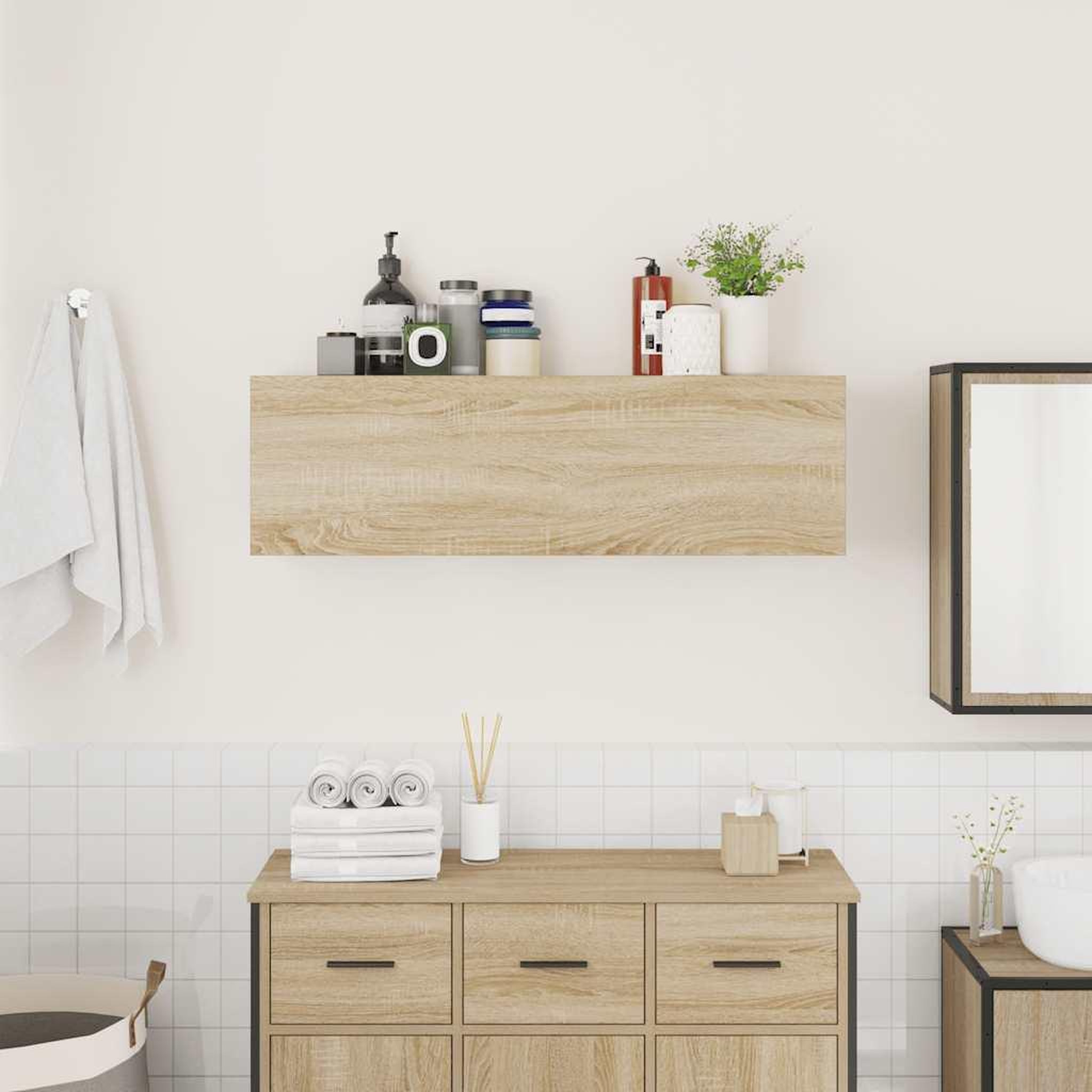 Voir la diapositive 3 : VIDAXL Armoire murale de bain chene sonoma 100x25x30cm bois ingenierie