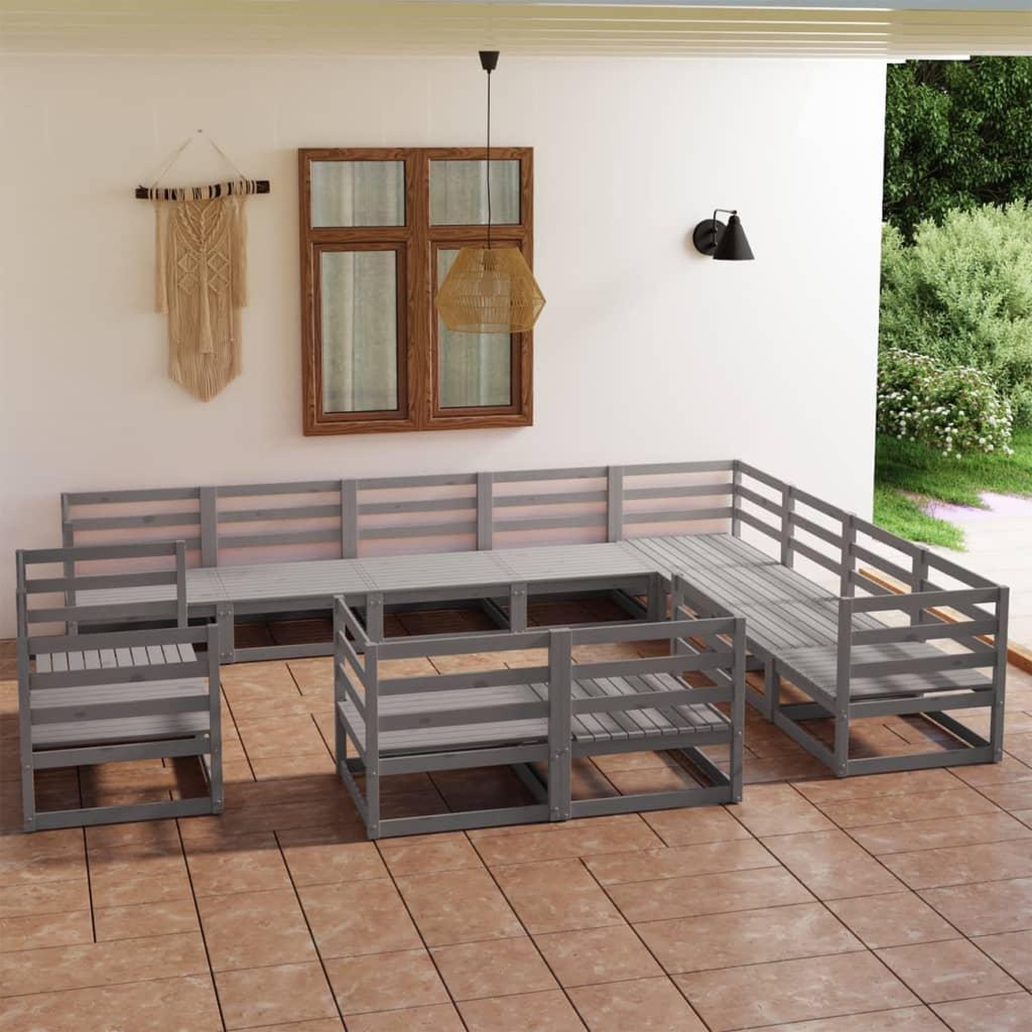 VIDAXL Salon de jardin 12 pcs gris bois de pin massif
