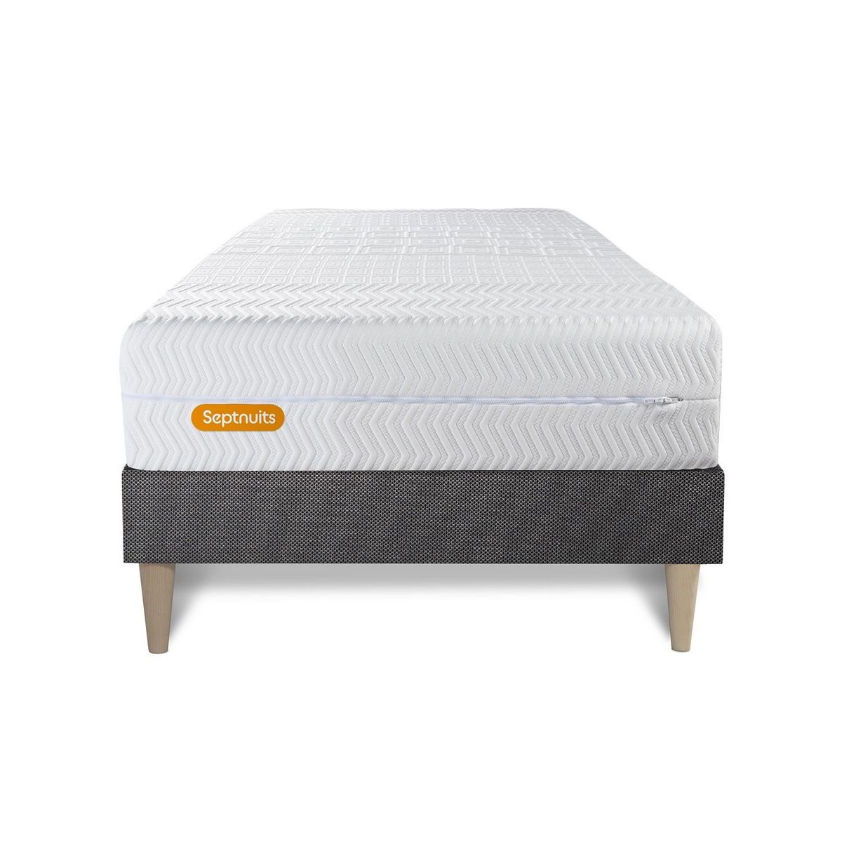 SEPTNUITS Matelas + sommier kit gris Memo Bio Mousse à mémoire de forme Maxi épaisseur Déhoussable