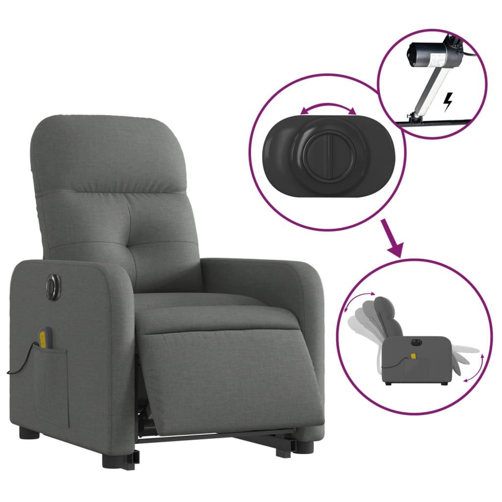 Voir la diapositive 5 : VIDAXL Fauteuil inclinable de massage electrique Gris fonce Tissu