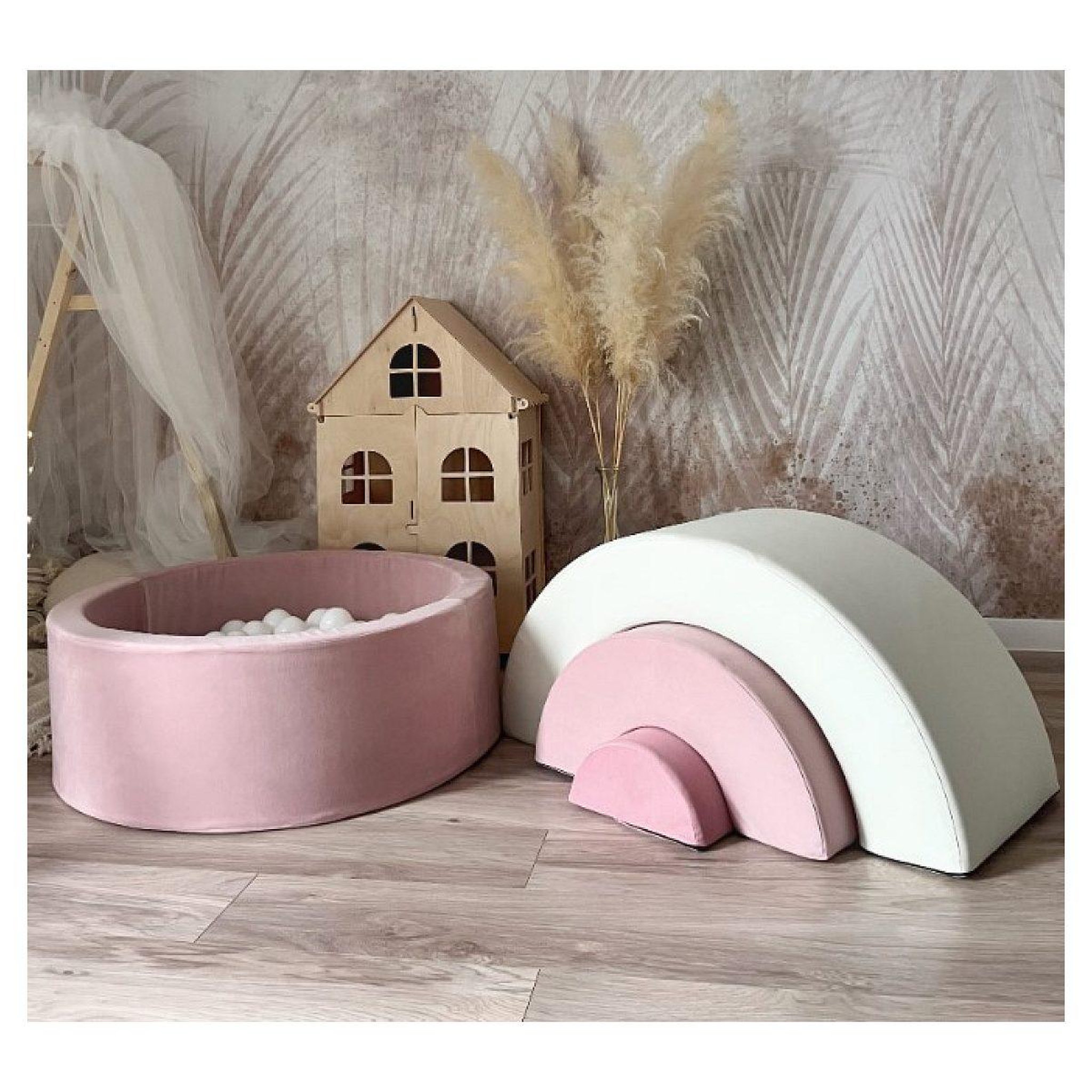 Voir la diapositive 2 : MONIO FOR KIDS Piscine à balles arc-en-ciel en mousse trinity rose + 150 balles