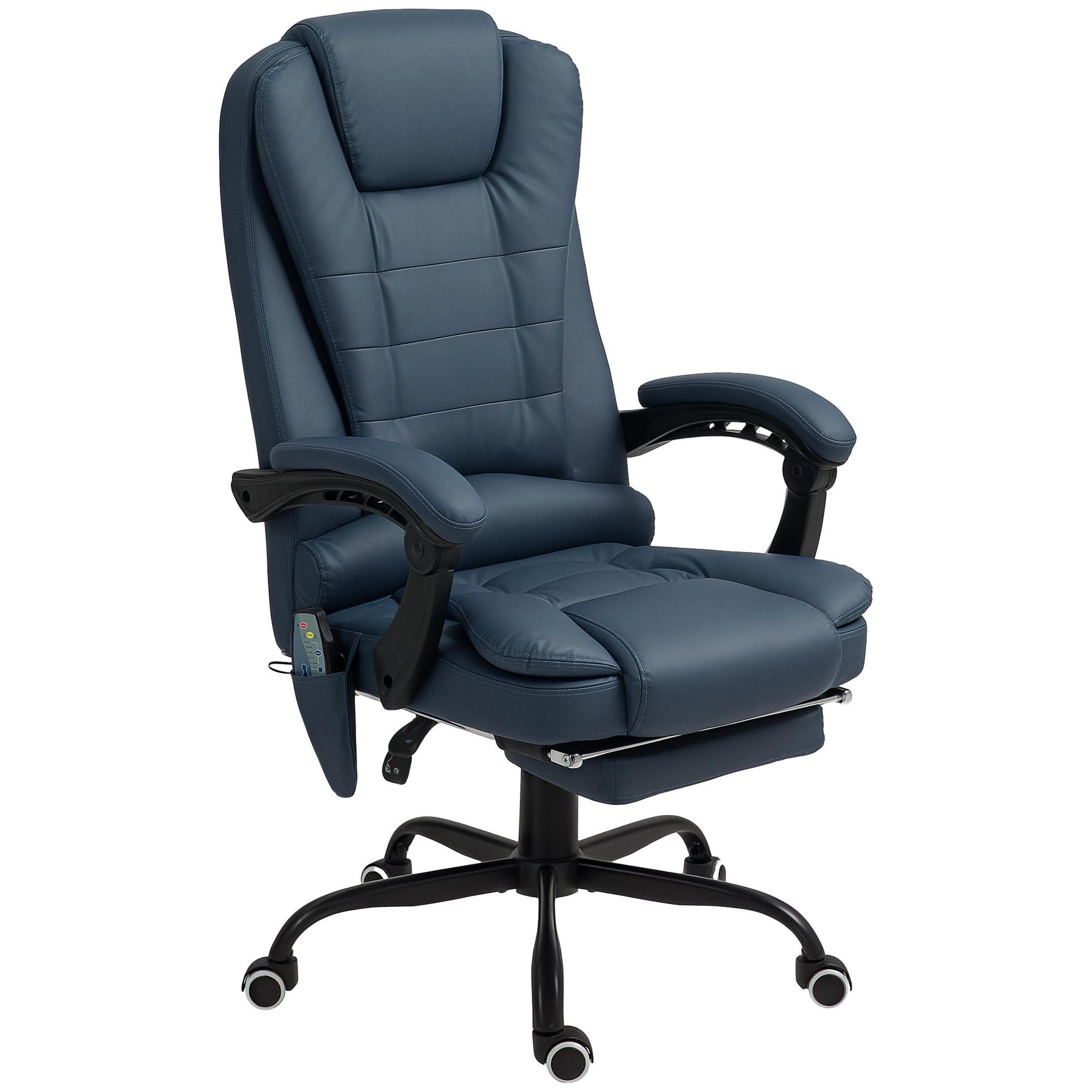 VINSETTO Vinsetto Fauteuil de bureau direction massant hauteur réglable dossier inclinable repose-pied + coussin lombaires intégrés revêtement synthétique bleu
