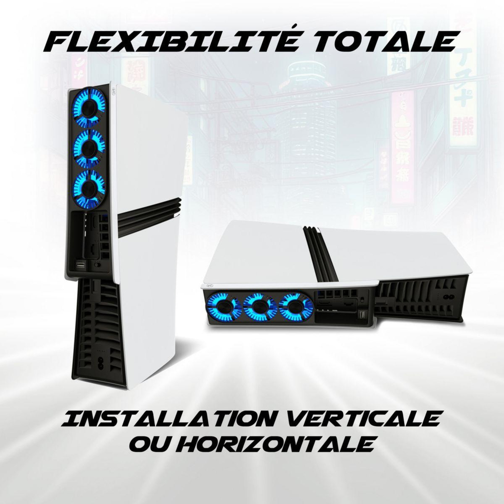 Voir la diapositive 5 : AKUMA Support console ventilateur cyber w01 led ps5 pro