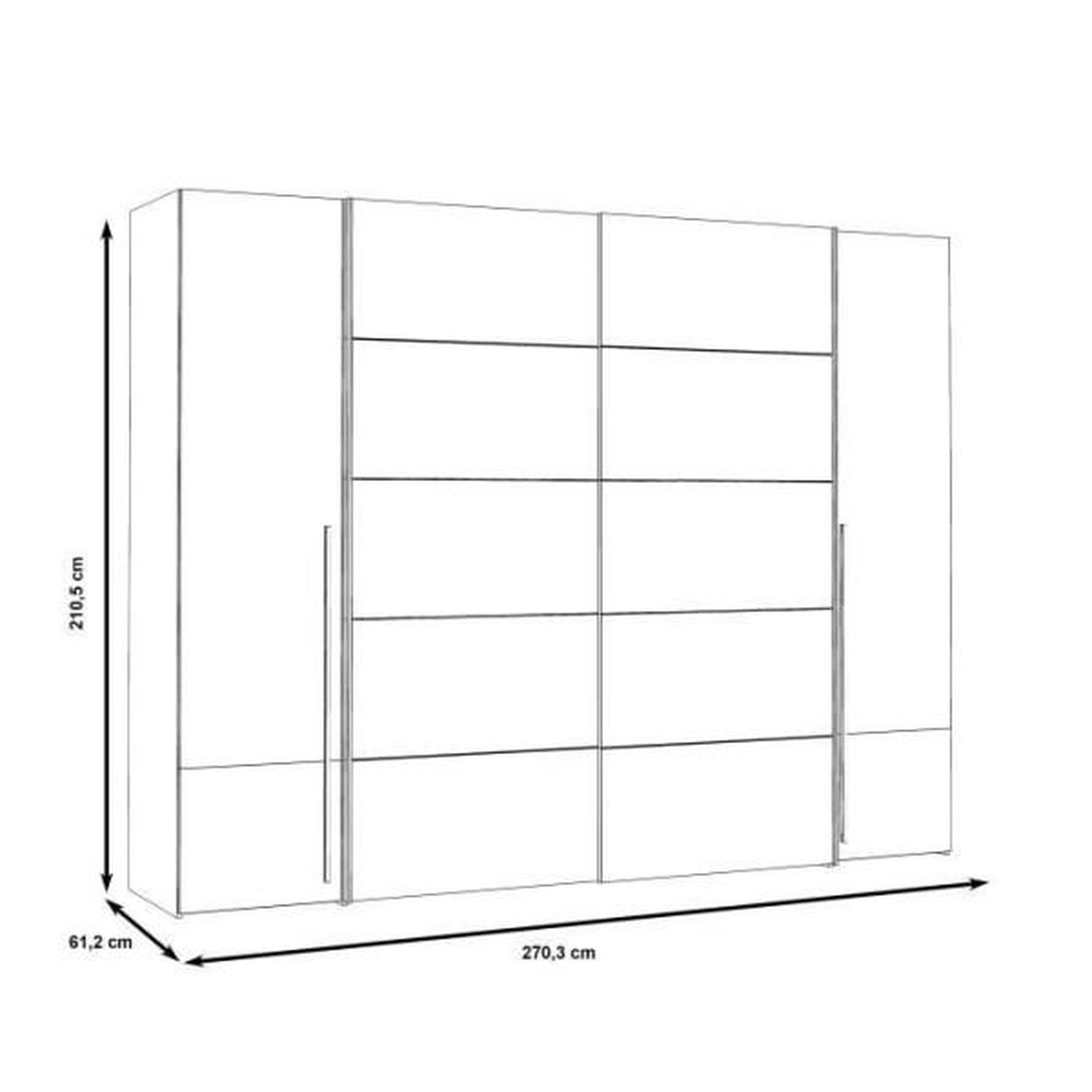 Voir la diapositive 6 : MARKET24 Armoire - Décor chene artisan et béton gris - 2 portes battantes + 2 portes coulissantes - L 270,3 x P 61,2 x H 210 cm - NARAG