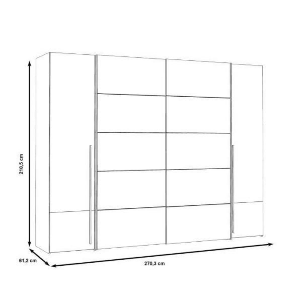 MARKET24 Armoire - Décor chene artisan et béton gris - 2 portes battantes + 2 portes coulissantes - L 270,3 x P 61,2 x H 210 cm - NARAG