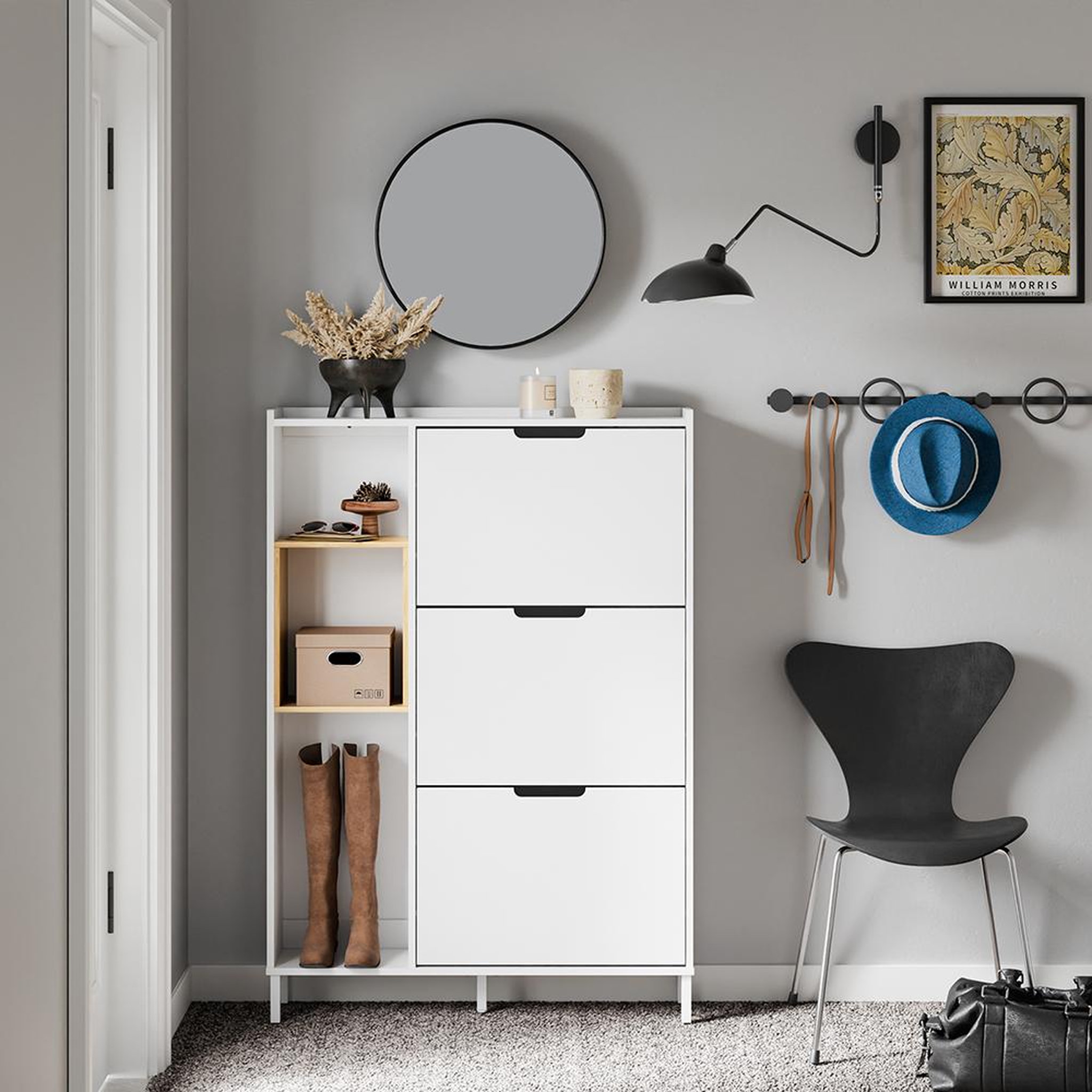 Voir la diapositive 2 : SOBUY SoBuy - Meuble À Chaussures 3 portes - Blanc - 87x90x129.5cm - Minimaliste - FSR209-NW