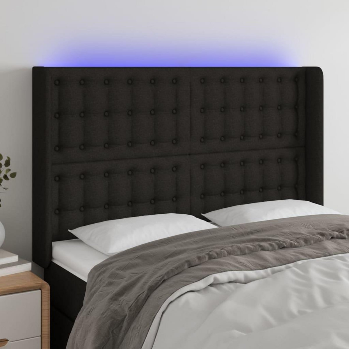 VIDAXL Tete de lit a LED Noir 147x16x118/128 cm Tissu