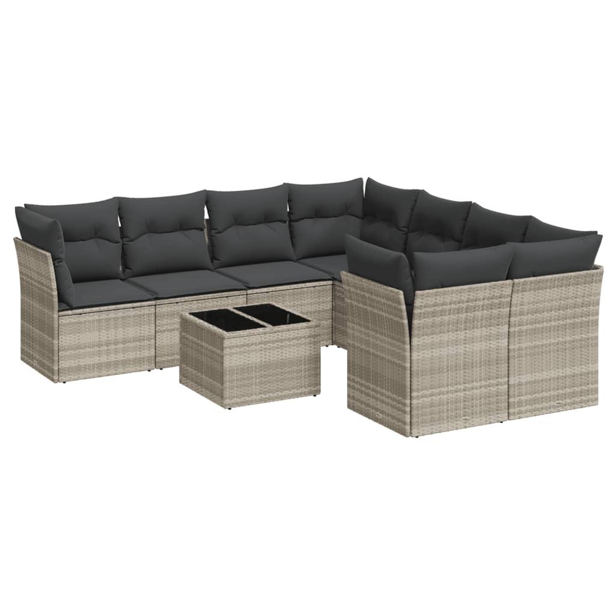 Voir la diapositive 2 : VIDAXL Salon de jardin 9 pcs avec coussins gris clair resine tressee