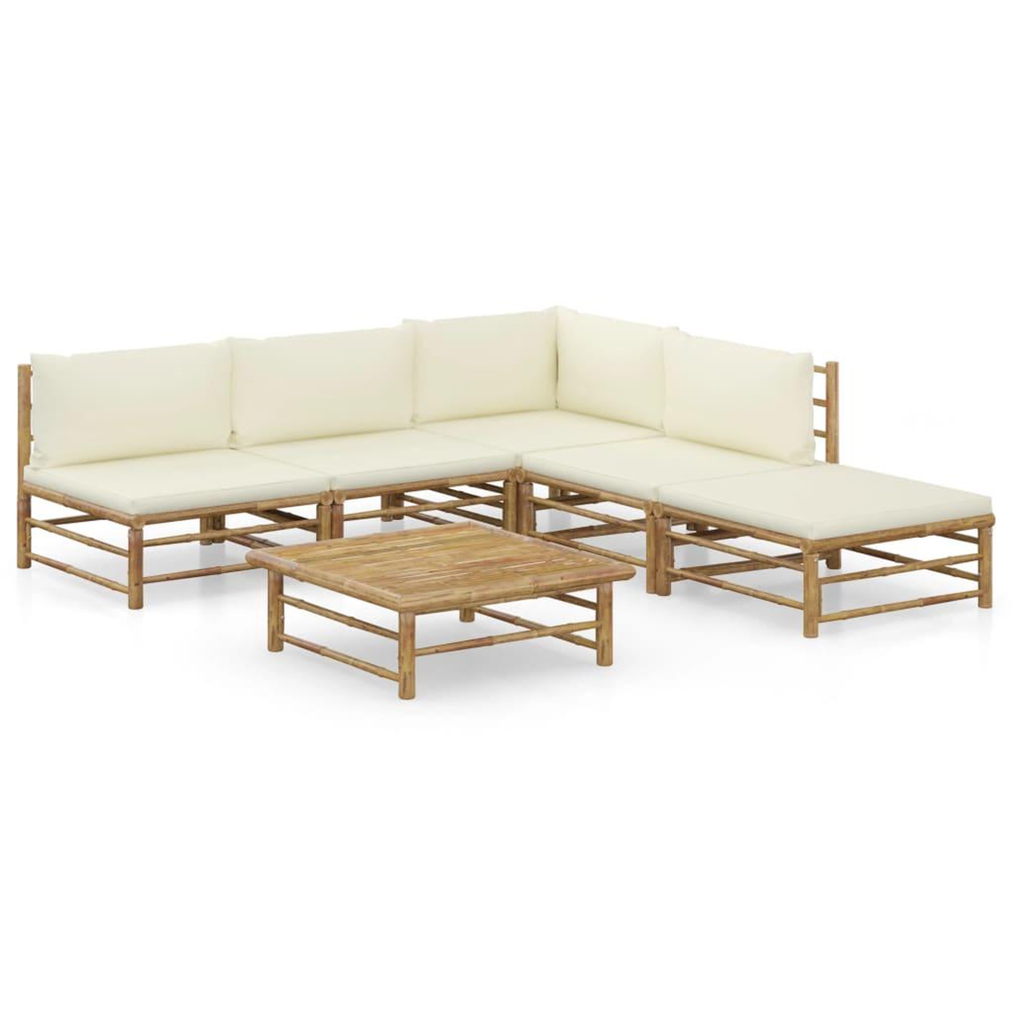 Voir la diapositive 1 : VIDAXL Salon de jardin 6 pcs avec coussins blanc creme bambou