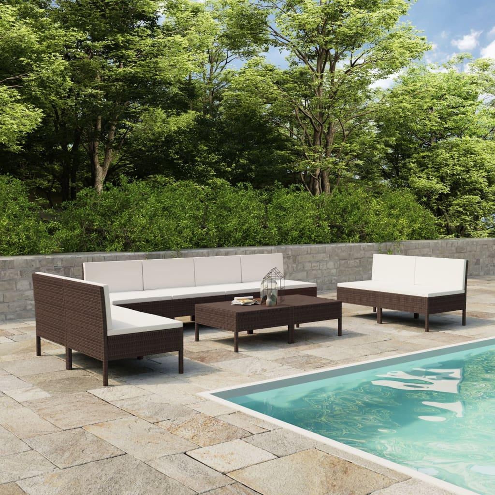 Voir la diapositive 1 : VIDAXL Salon de jardin 10 pcs avec coussins Resine tressee Marron