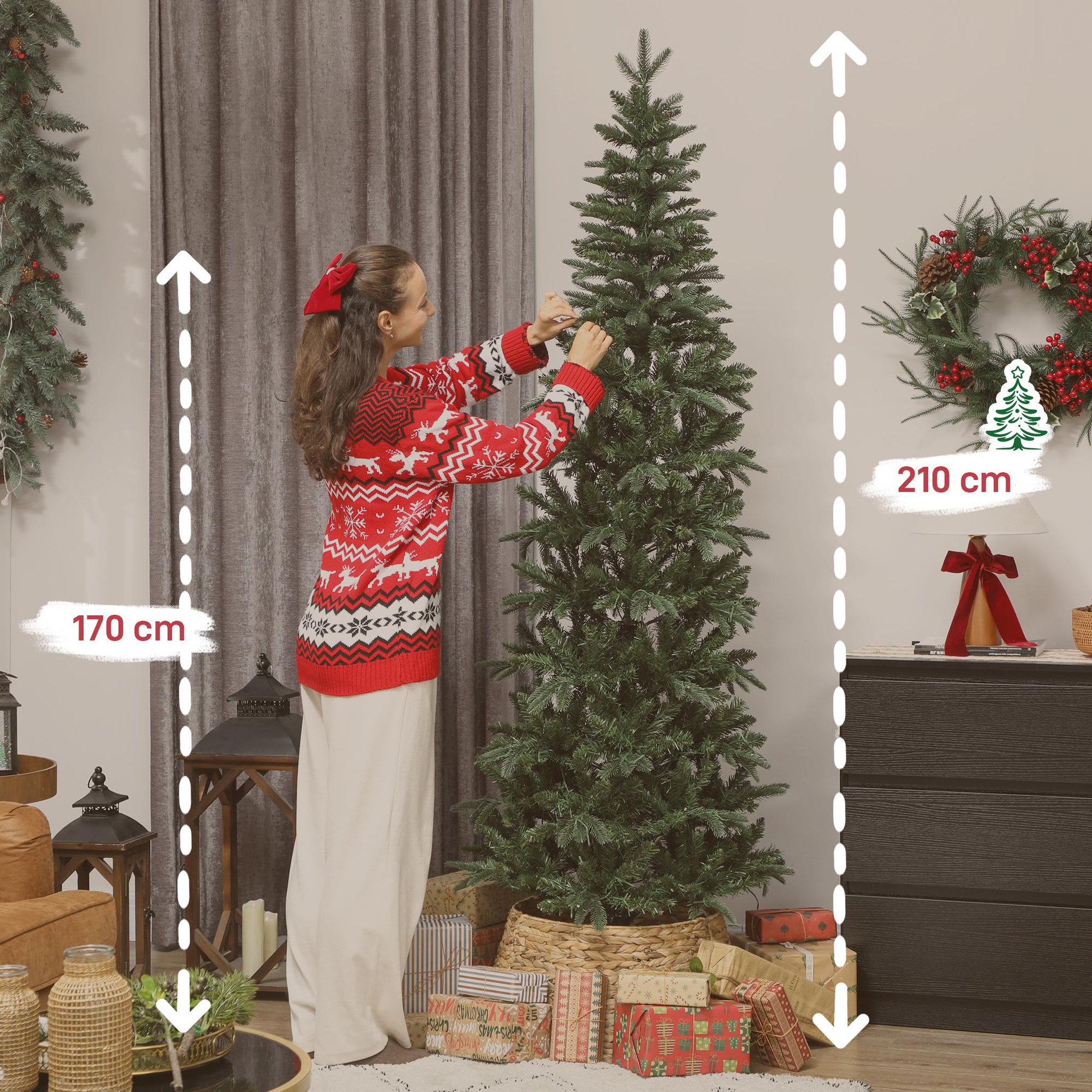 Voir la diapositive 3 : HOMCOM Sapin de noël artificiel led x 300 blanc chaud 8 modes h.210 cm 826 branches support vert