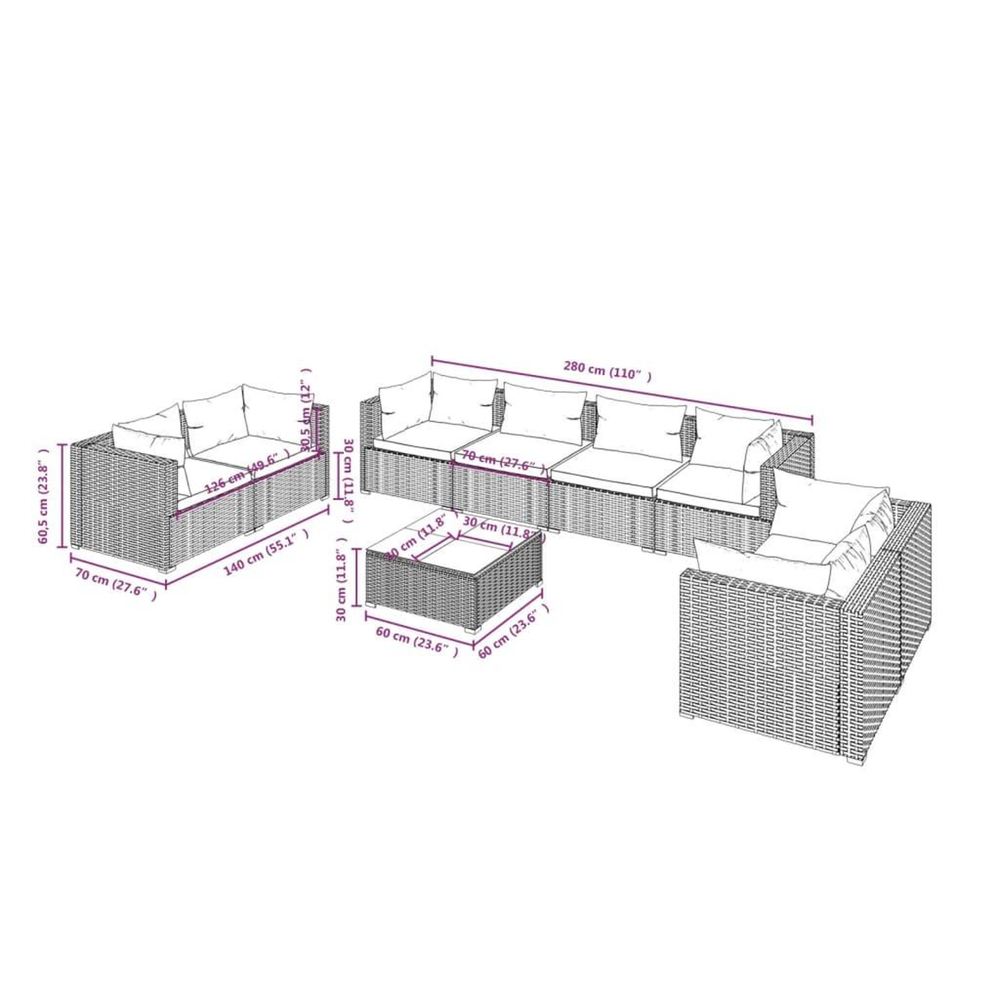 Voir la diapositive 6 : VIDAXL Salon de jardin 9 pcs avec coussins resine tressee marron