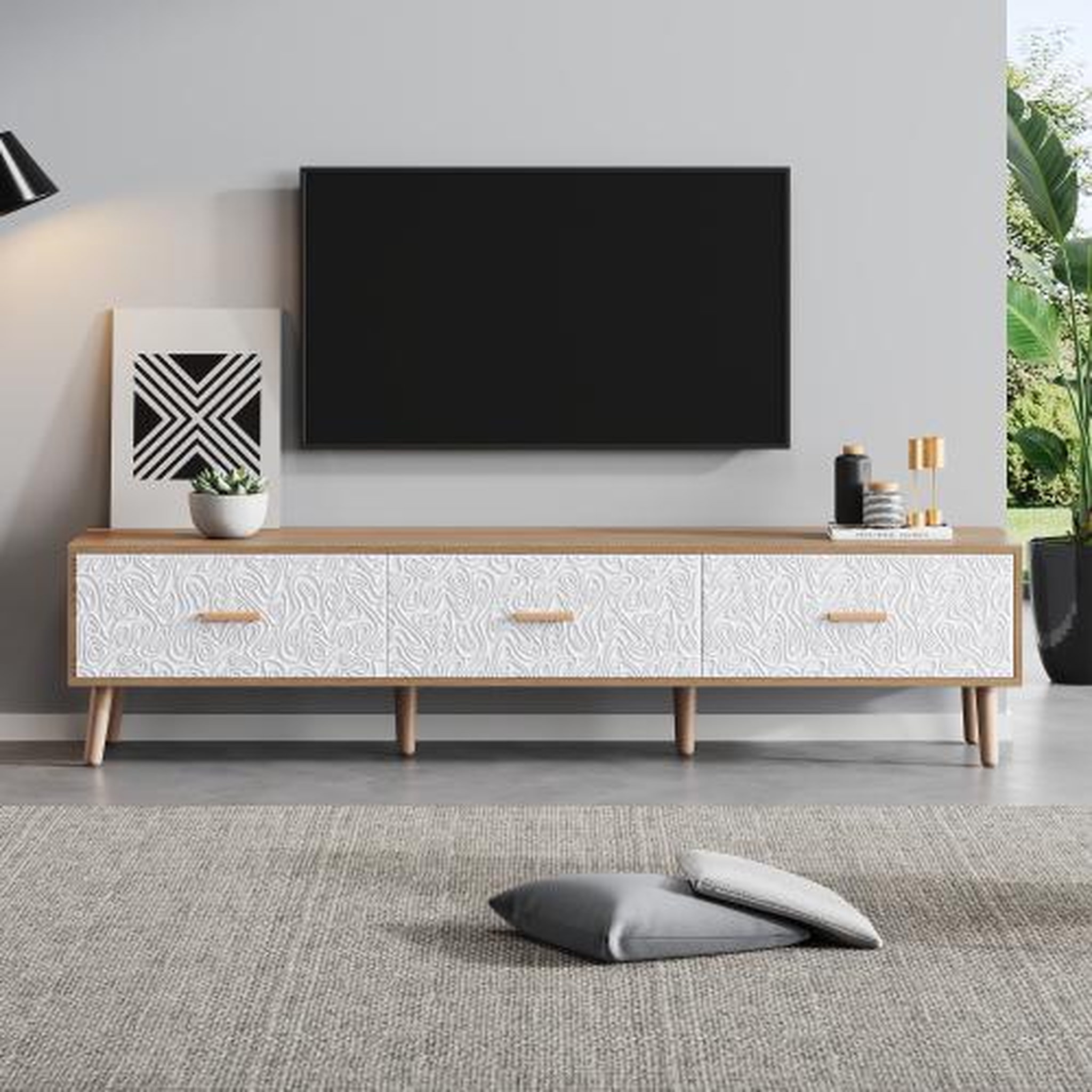 Voir la diapositive 2 : MERAX Meuble tv naturel+blanc 150 cm panneau de particules