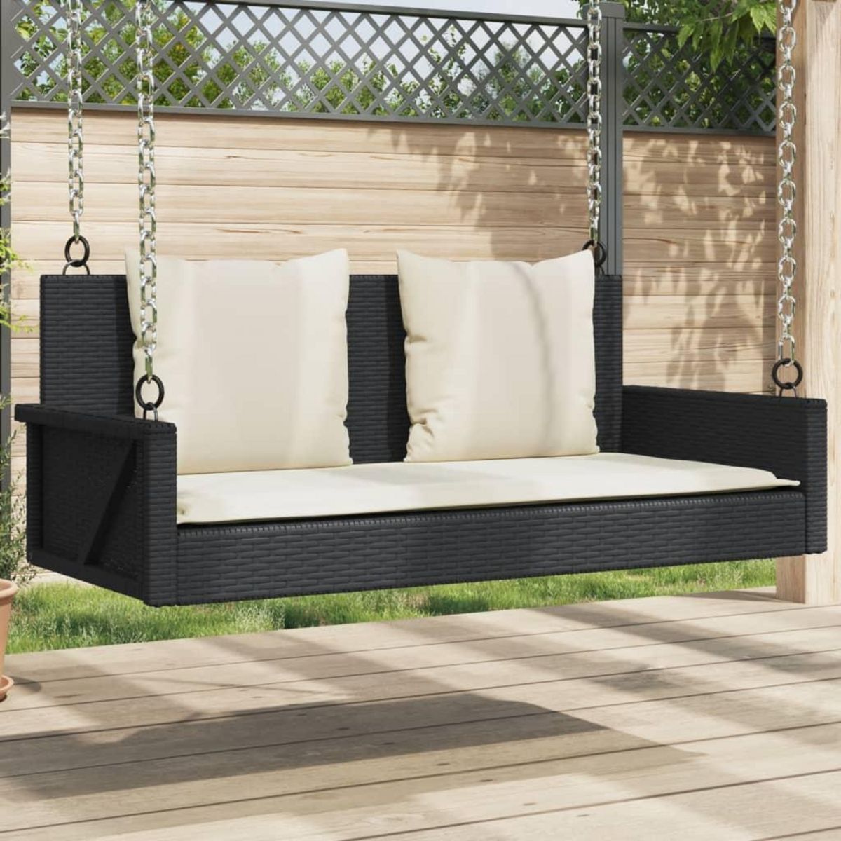 VIDAXL Balancelle avec coussins noir 119x56x48 cm resine tressee