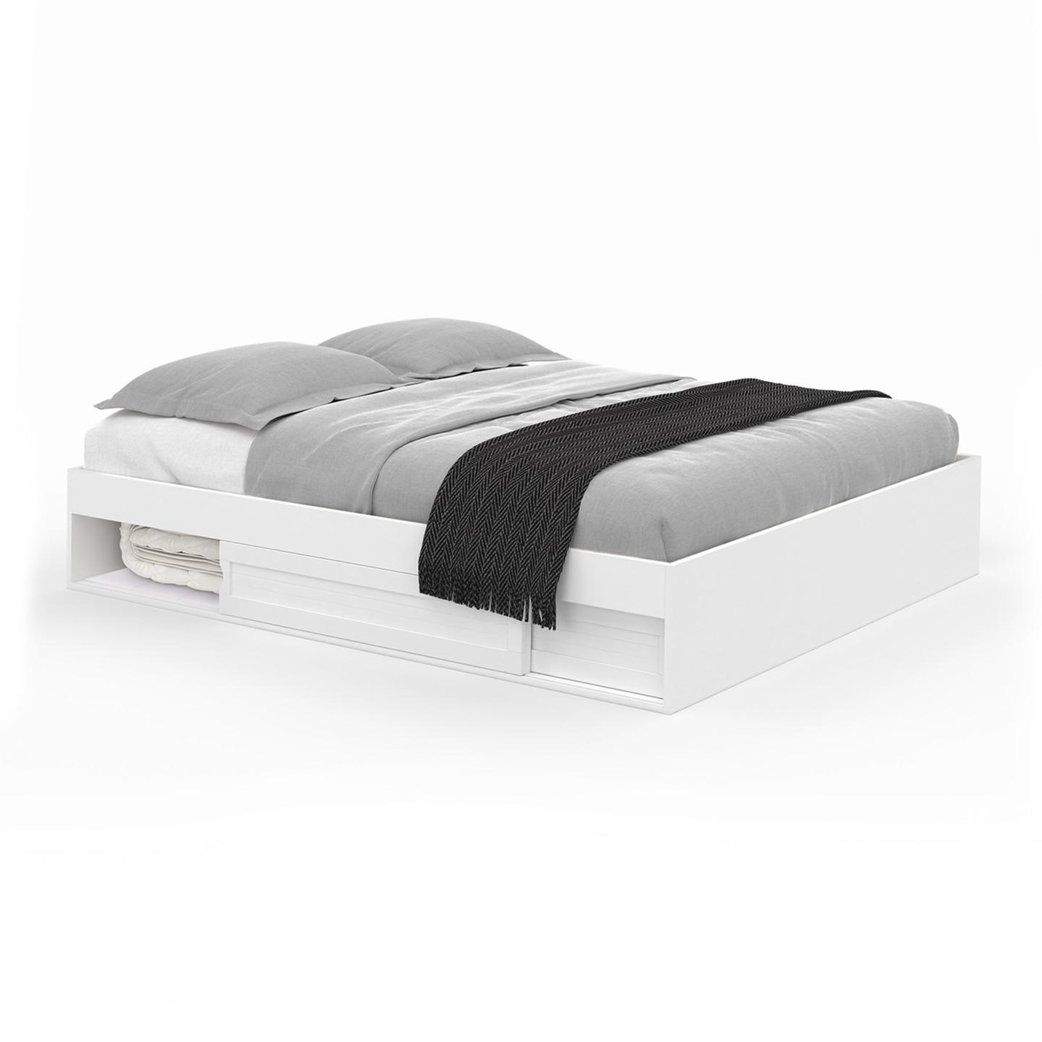 ID MARKET Cadre de lit double salem avec rangements et sommier 140 x 190 cm blanc