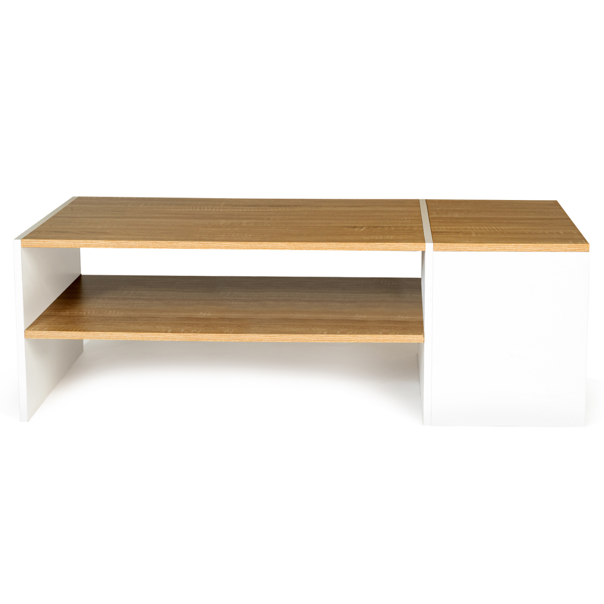 Voir la diapositive 3 : ID MARKET Table basse bar contemporaine rectangulaire izia avec coffre blanc et plateaux bois
