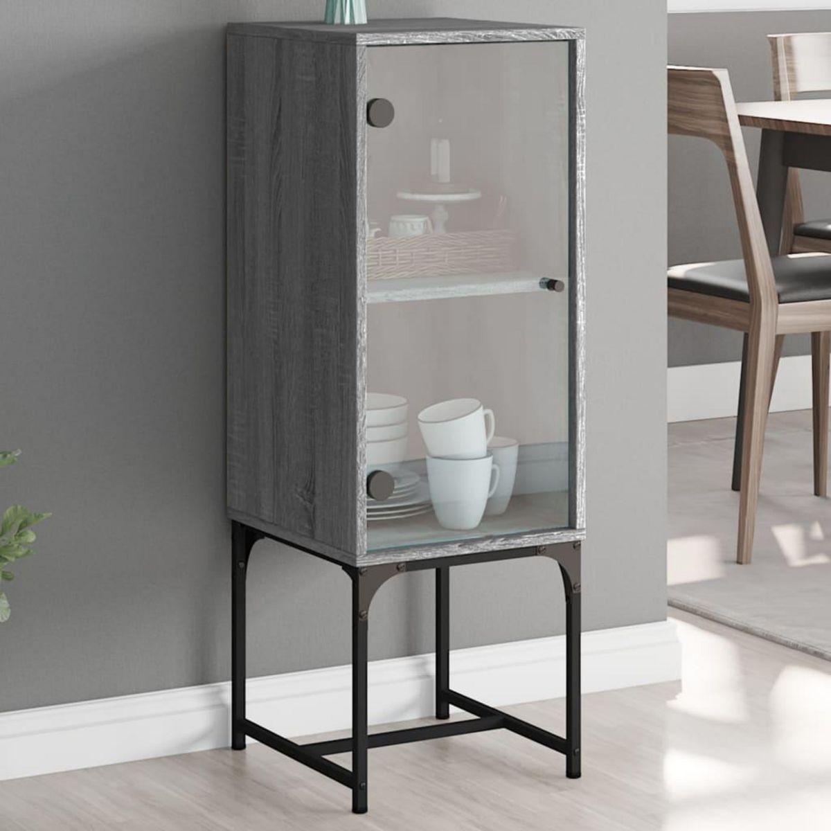 VIDAXL Armoire laterale avec porte en verre sonoma gris 35x37x100 cm