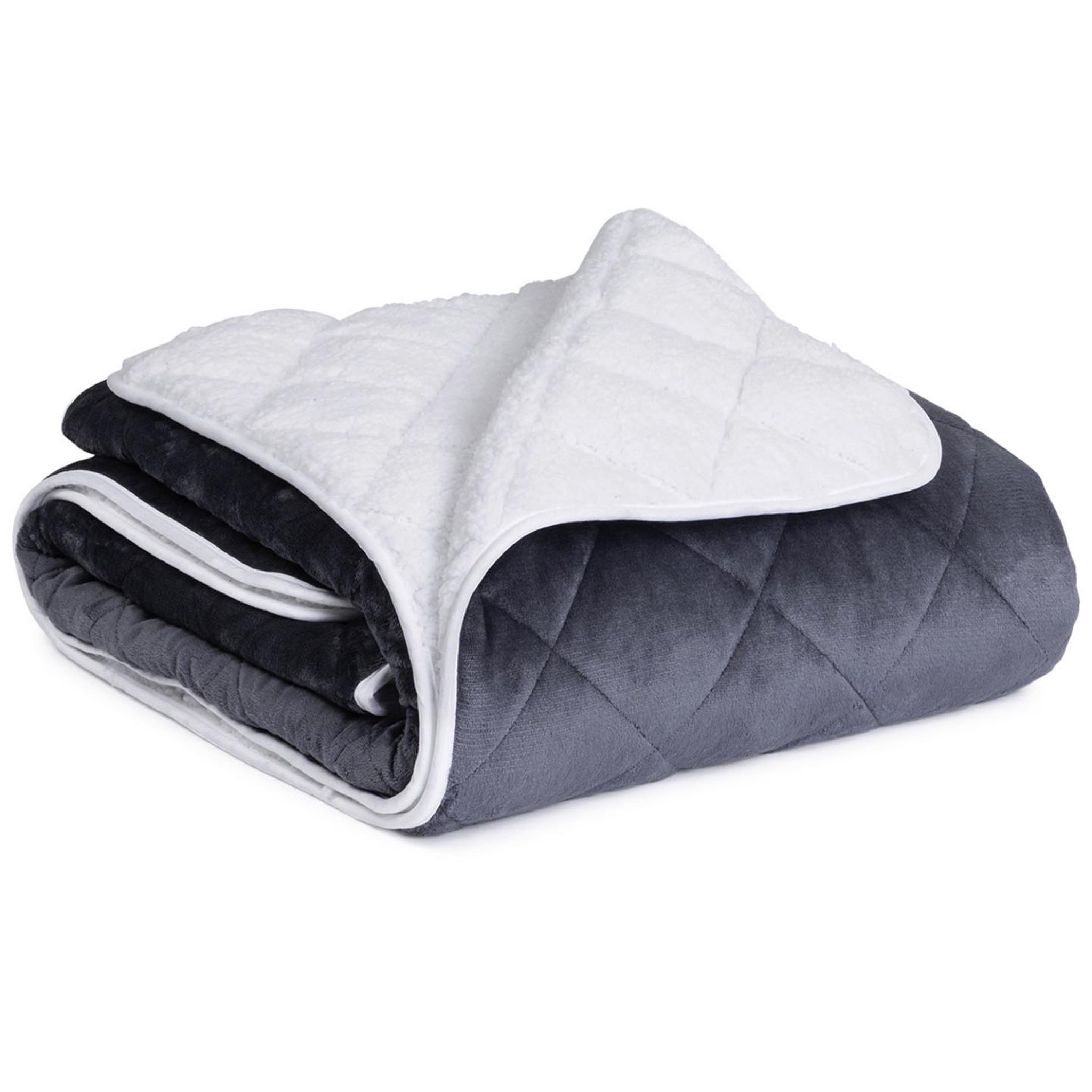 ID MARKET Couverture lestée 150x200 CM CELESTE biface polaire gris et blanc 7 kg