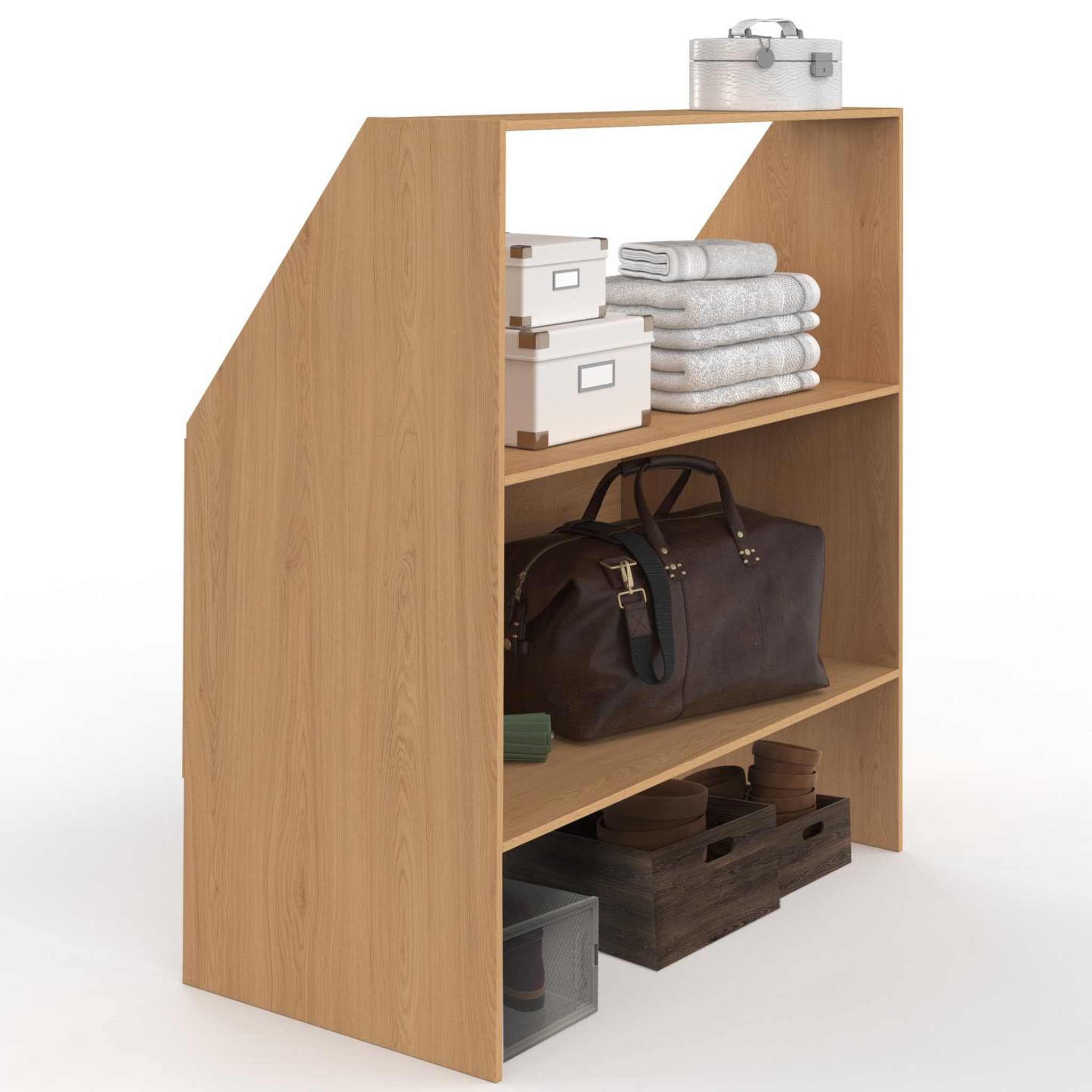ID MARKET Etagère sous pente 2 niveaux tomi 100 x 50 x 70/110 cm bois façon hêtre