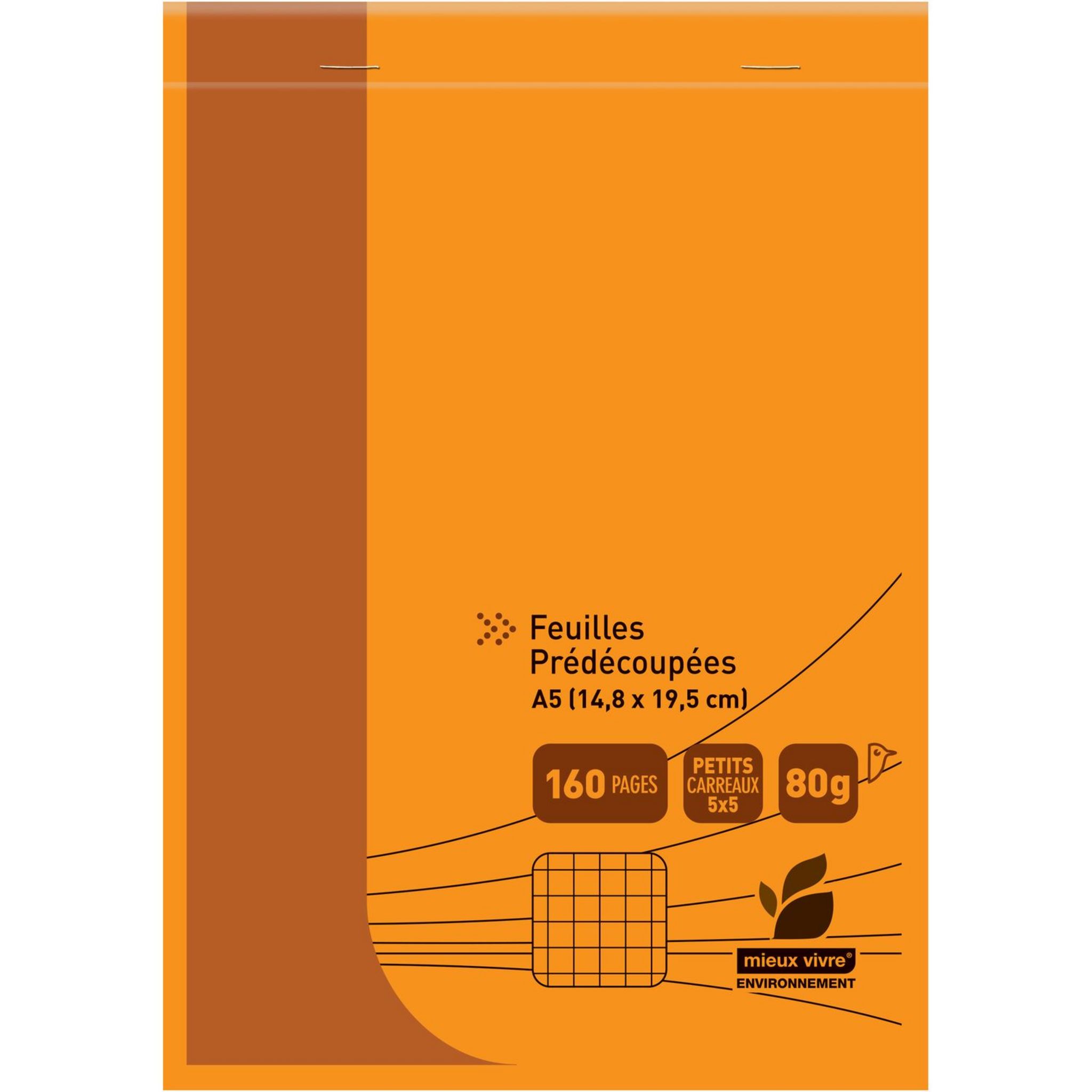 AUCHAN Bloc de bureau 14.8X21cm 160 pages petits carreaux 5x5