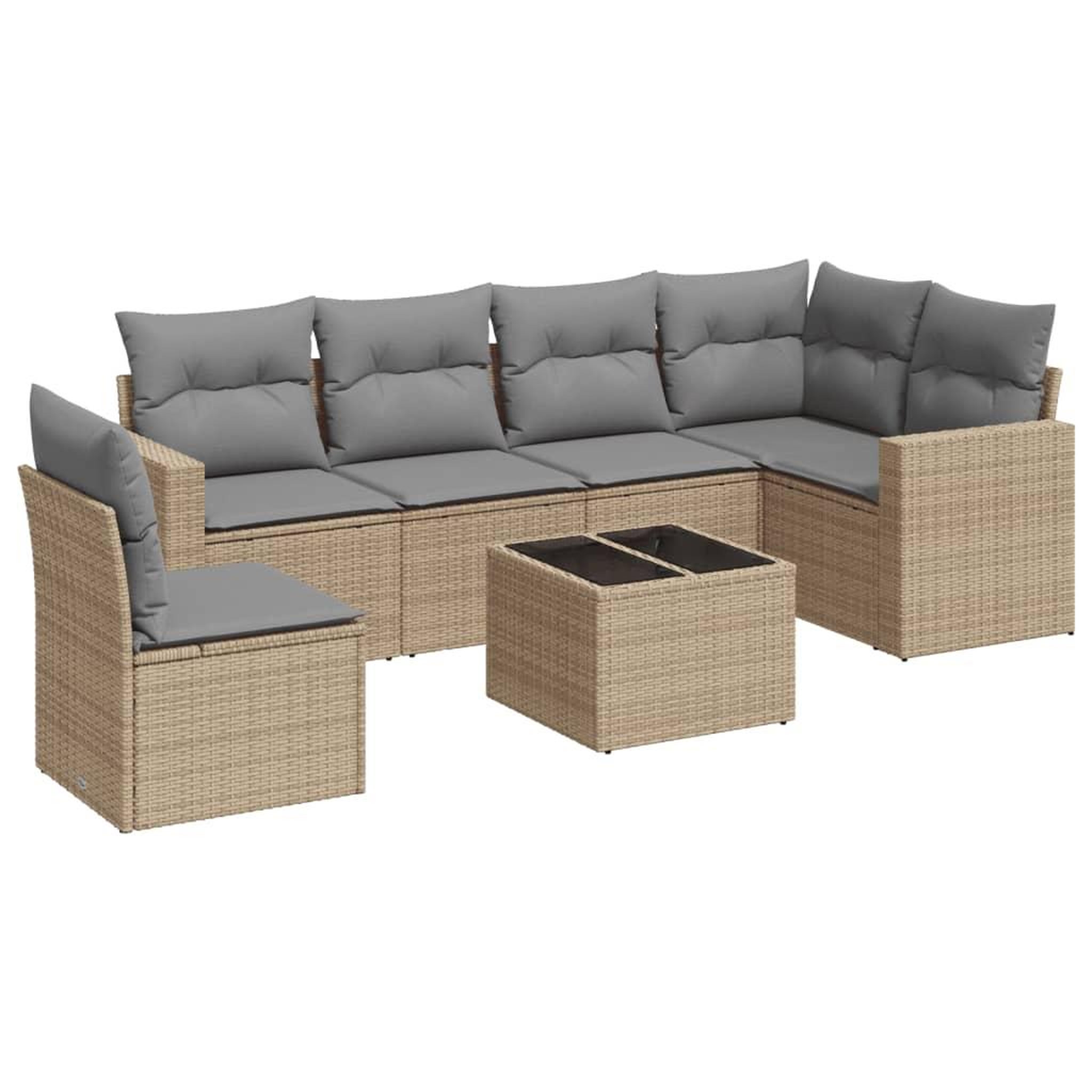 Voir la diapositive 2 : VIDAXL Salon de jardin avec coussins 7 pcs beige resine tressee