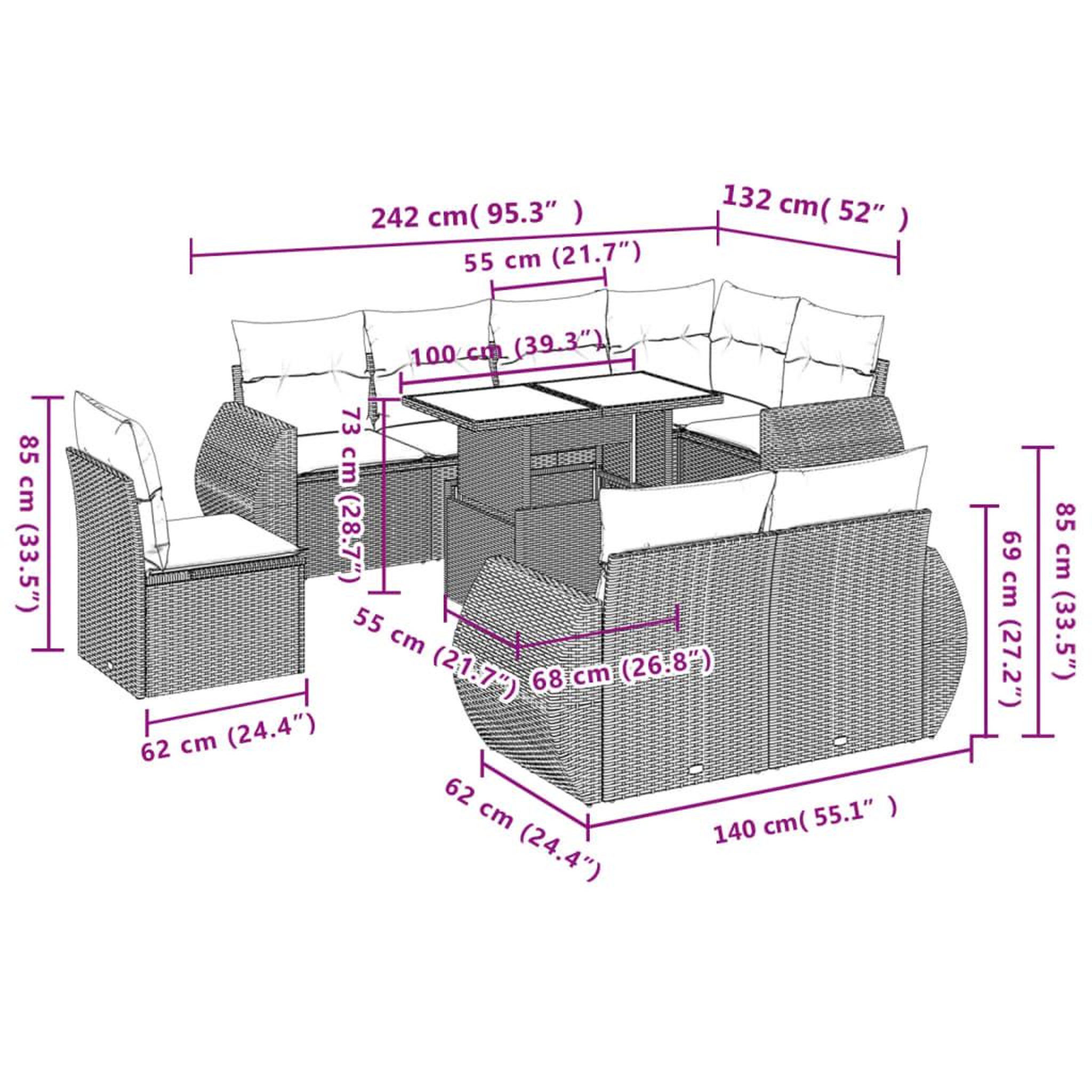 Voir la diapositive 6 : VIDAXL Salon de jardin avec coussins 9 pcs marron resine tressee