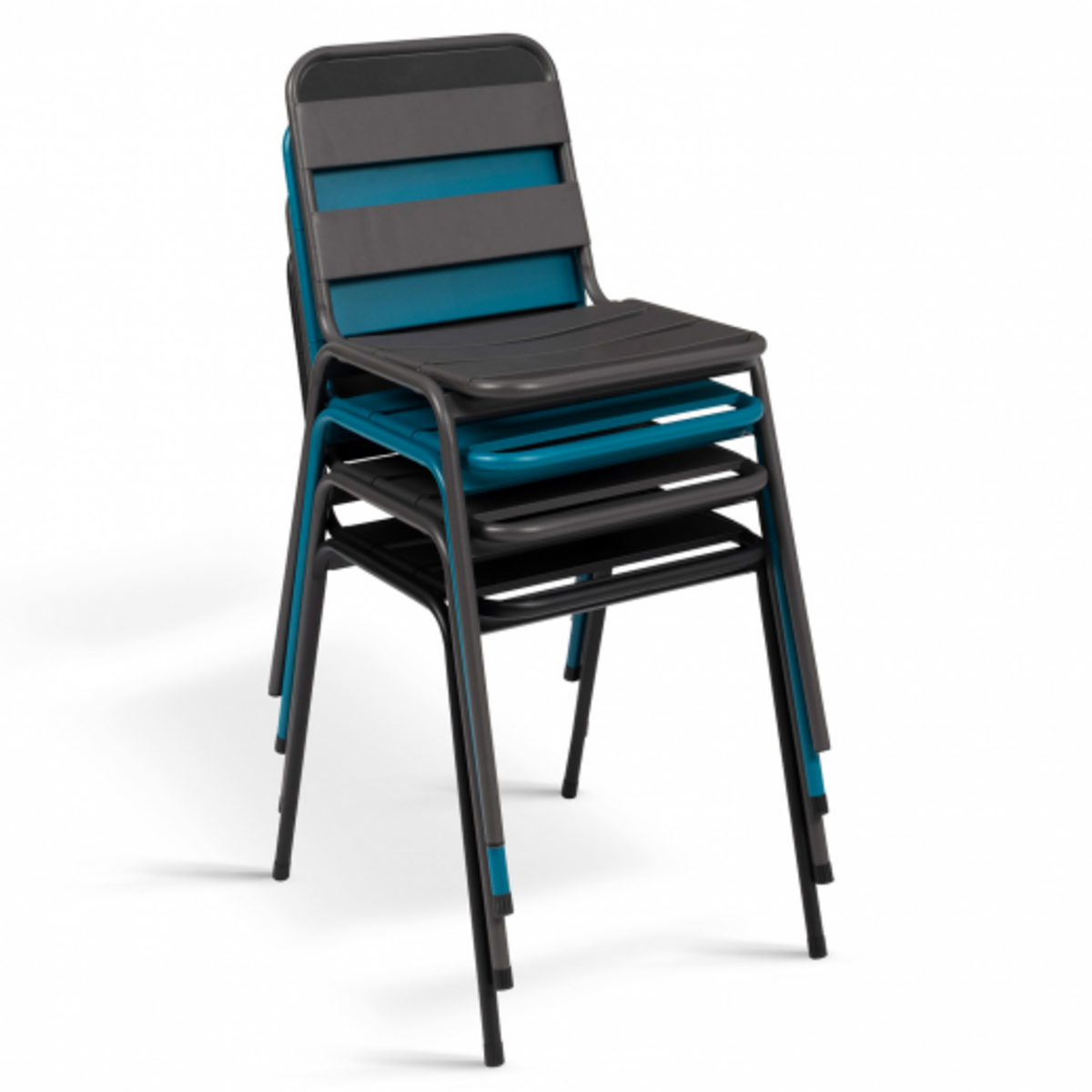ID MARKET Lot de 6 chaises de jardin VALENCIA en acier mix color gris anthracite, noir et bleu