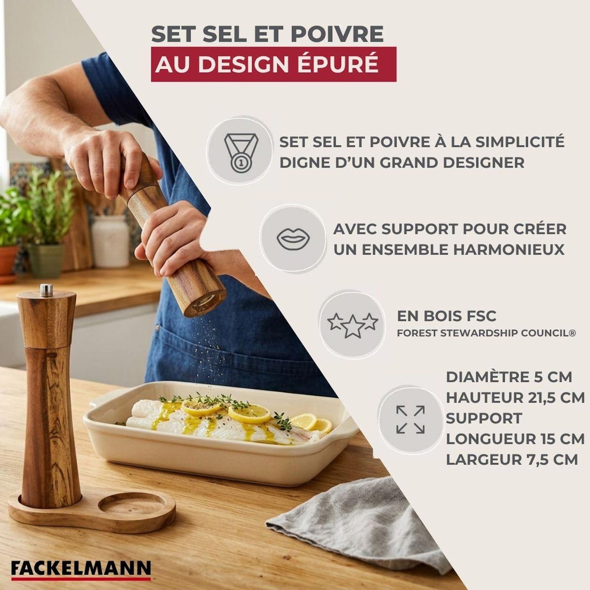 Fackelmann Set moulin à poivre et sel en bois Fackelmann Acacia