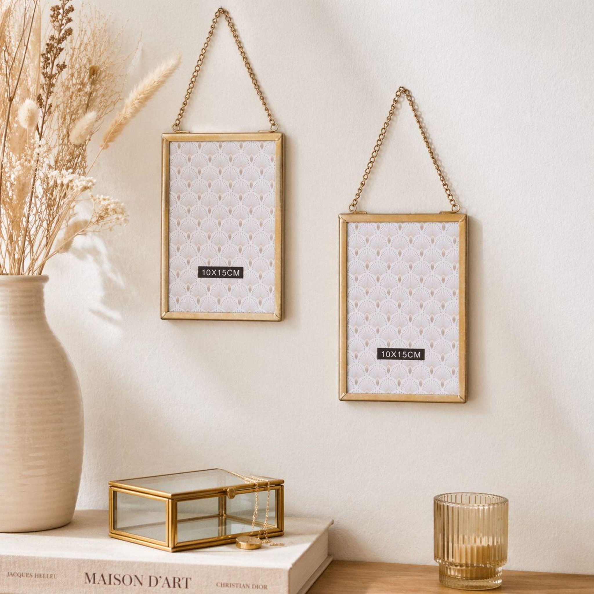 Voir la diapositive 2 : TOILINUX Lot de 2 cadres photo à suspendre design petit modèle gold home - doré