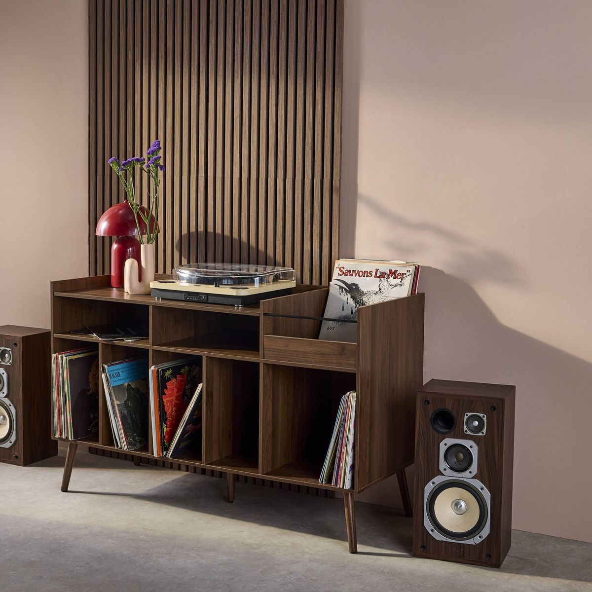 SWEEEK Meuble vinyle vintage effet bois, NEPAL