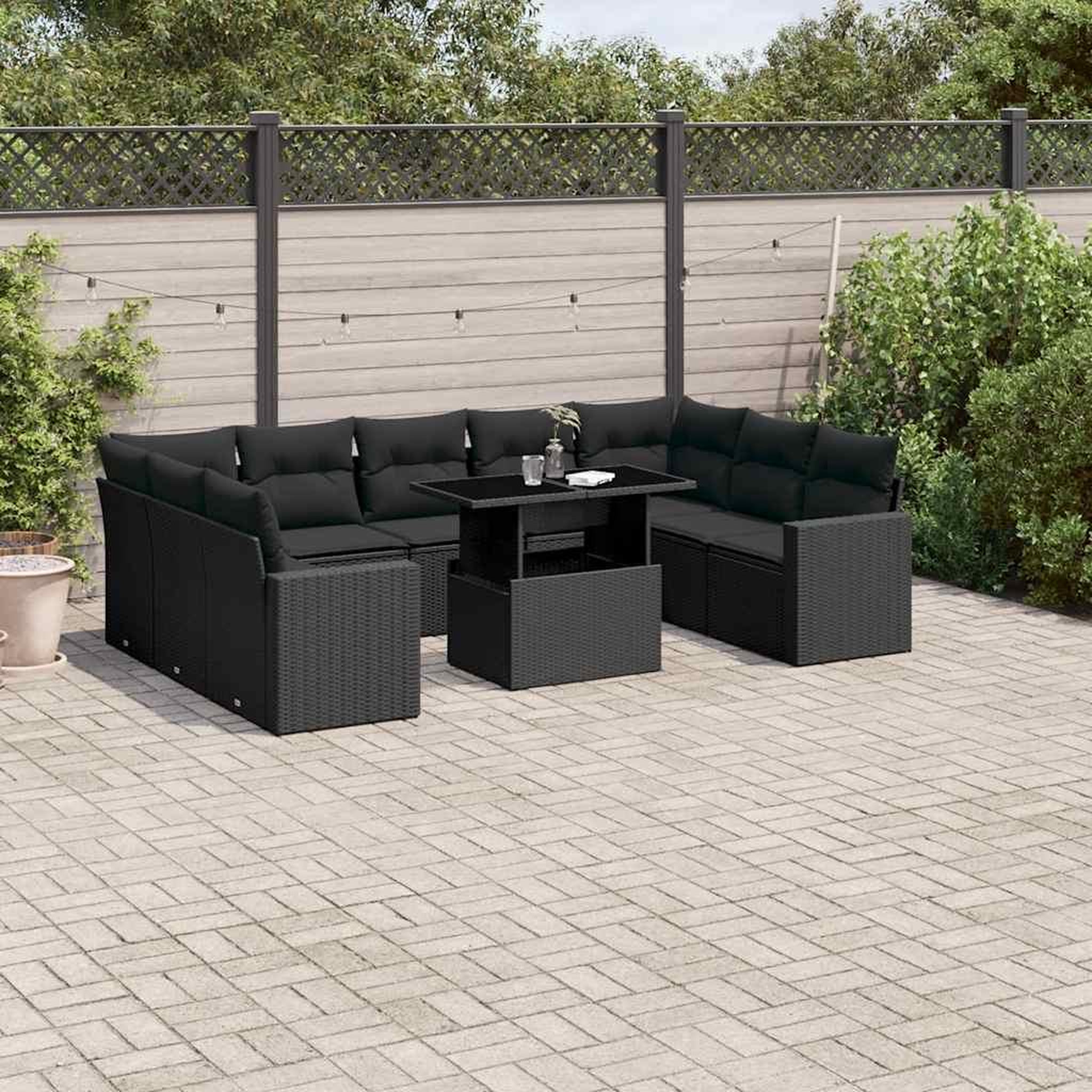 VIDAXL Salon de jardin 10 pcs avec coussins noir resine tressee