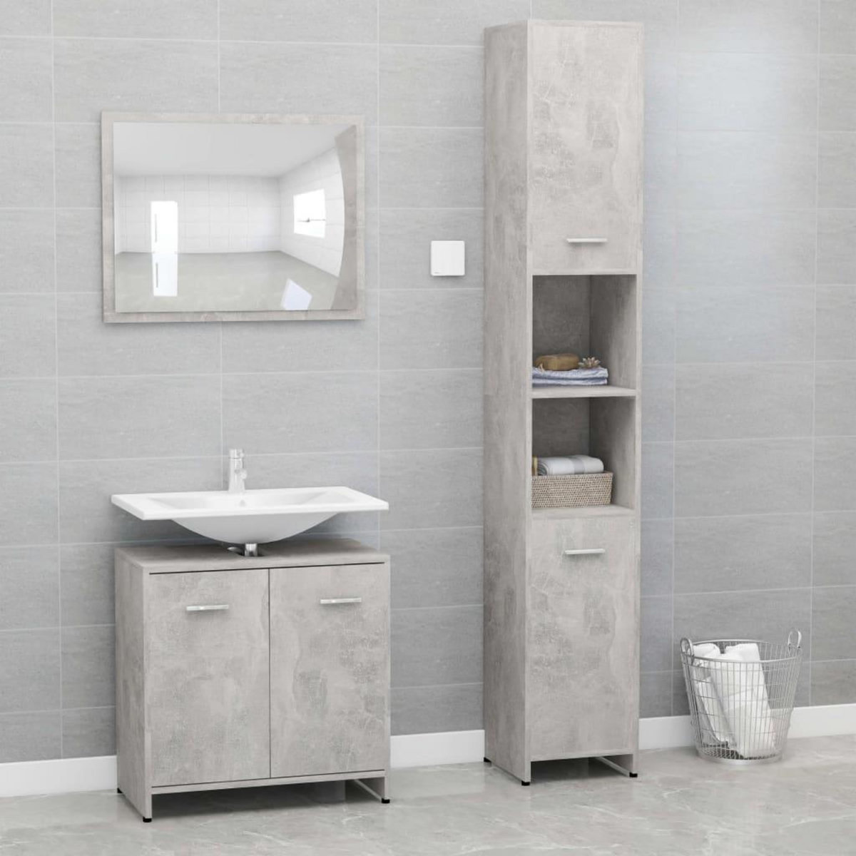 VIDAXL Ensemble de meubles de bain 3 pcs Gris beton Bois d'ingenierie