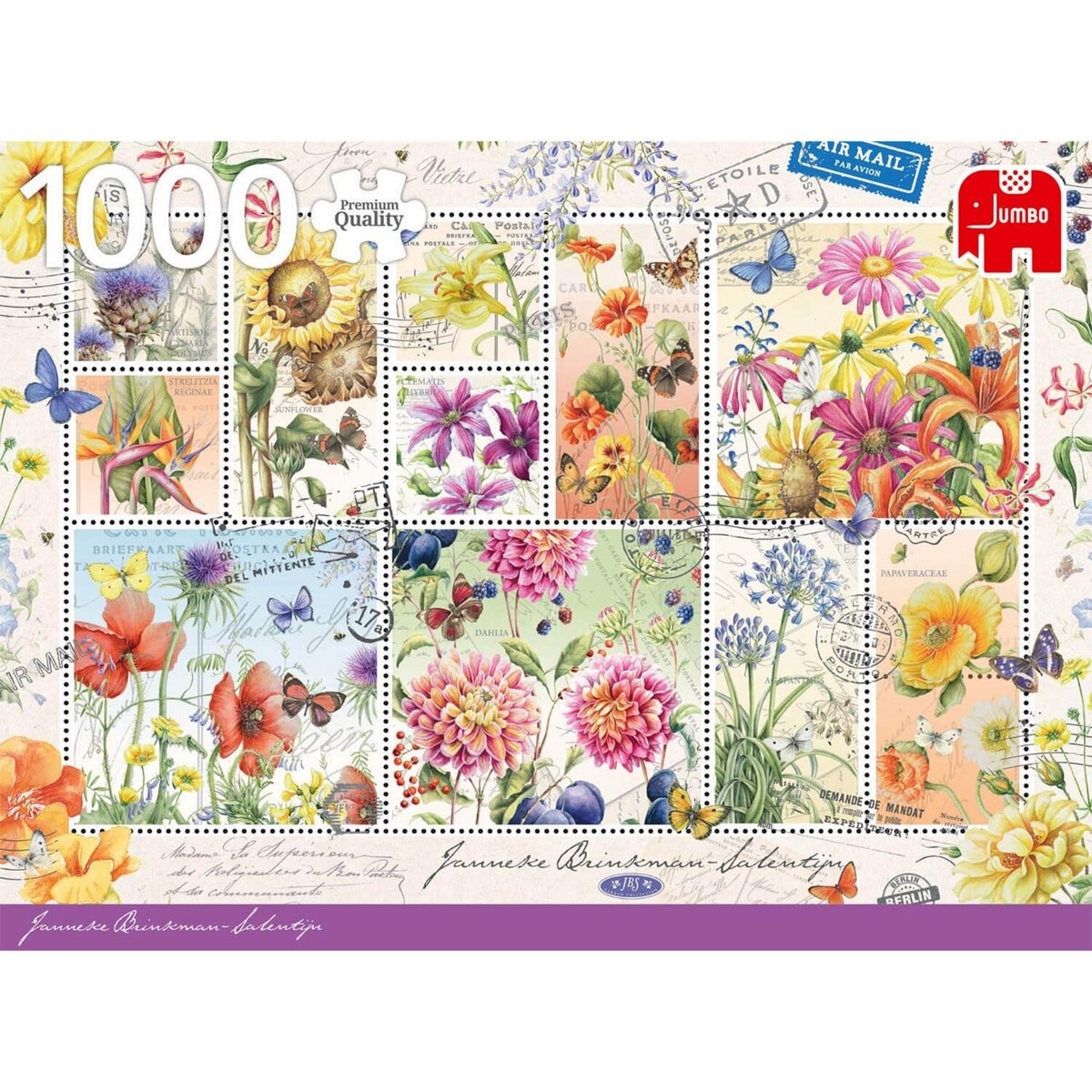 Jumbo Puzzle 1000 pièces : Timbres : Fleurs d'été