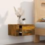 Voir la diapositive 3 : VIDAXL Table de chevet murale Chene fume 50x36x25 cm