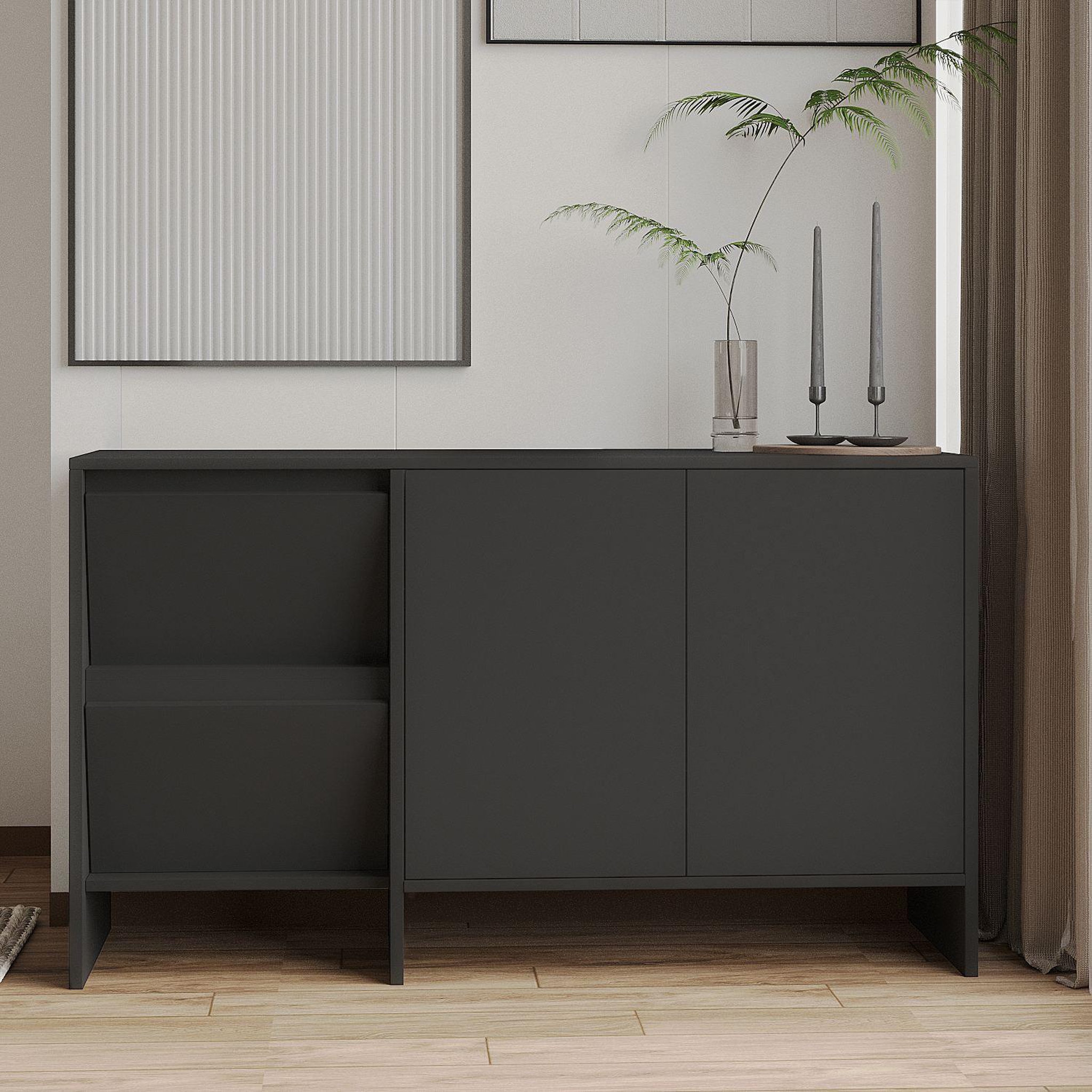 Voir la diapositive 3 : Habitat et Jardin Buffet en bois  laris 130  - 130 x 44 x 82 cm - gris anthracite