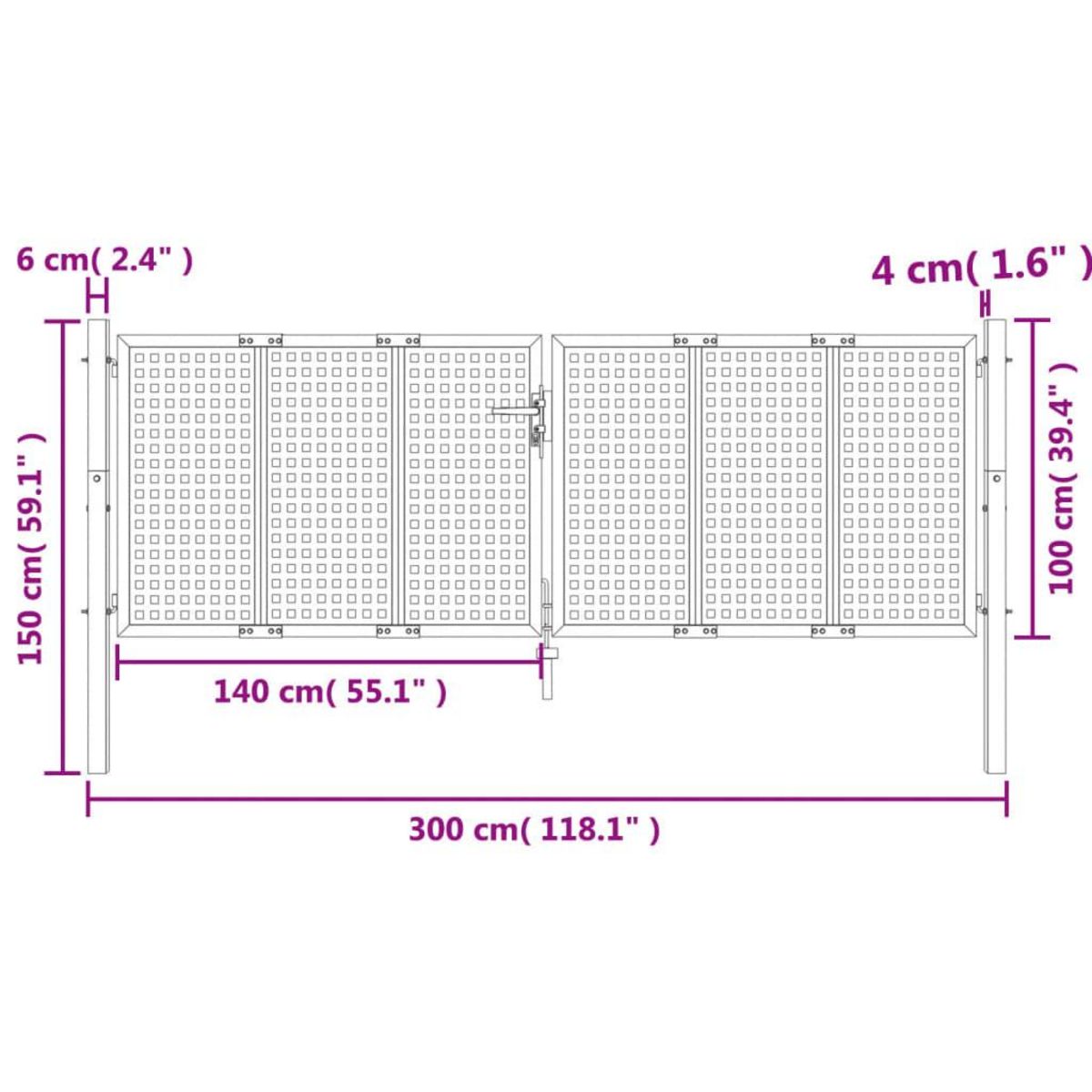 VIDAXL Portail de jardin anthracite 300 x 150 cm acier