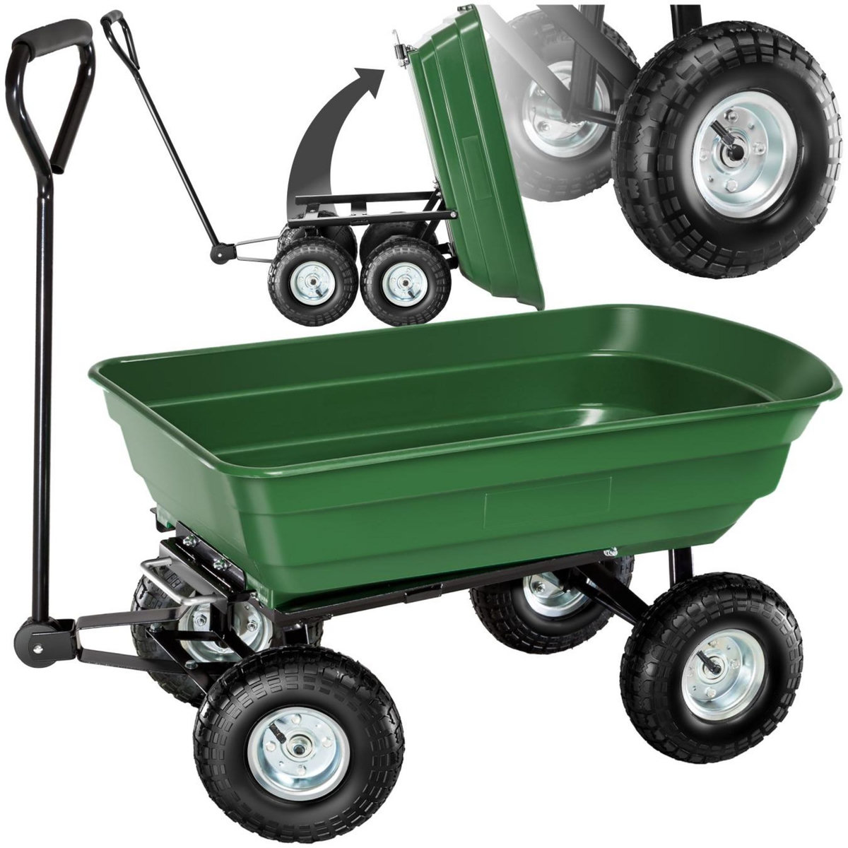 tectake Chariot de jardin et de transport inclinable vert