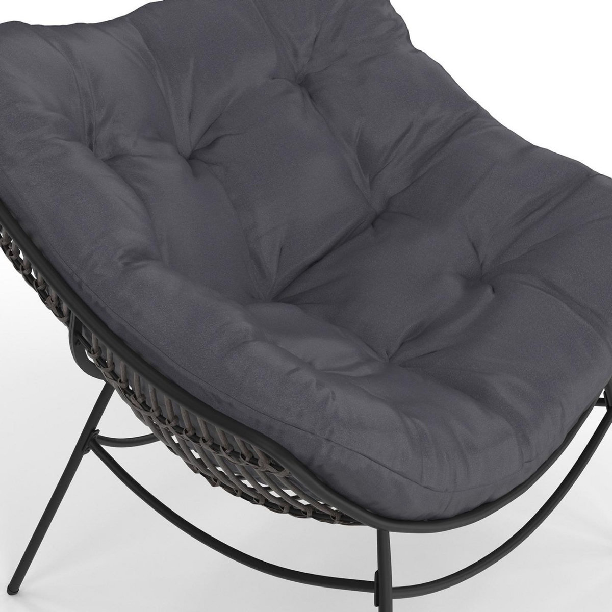 ID MARKET Fauteuil de jardin relax LOA effet rotin gris et coussin gris