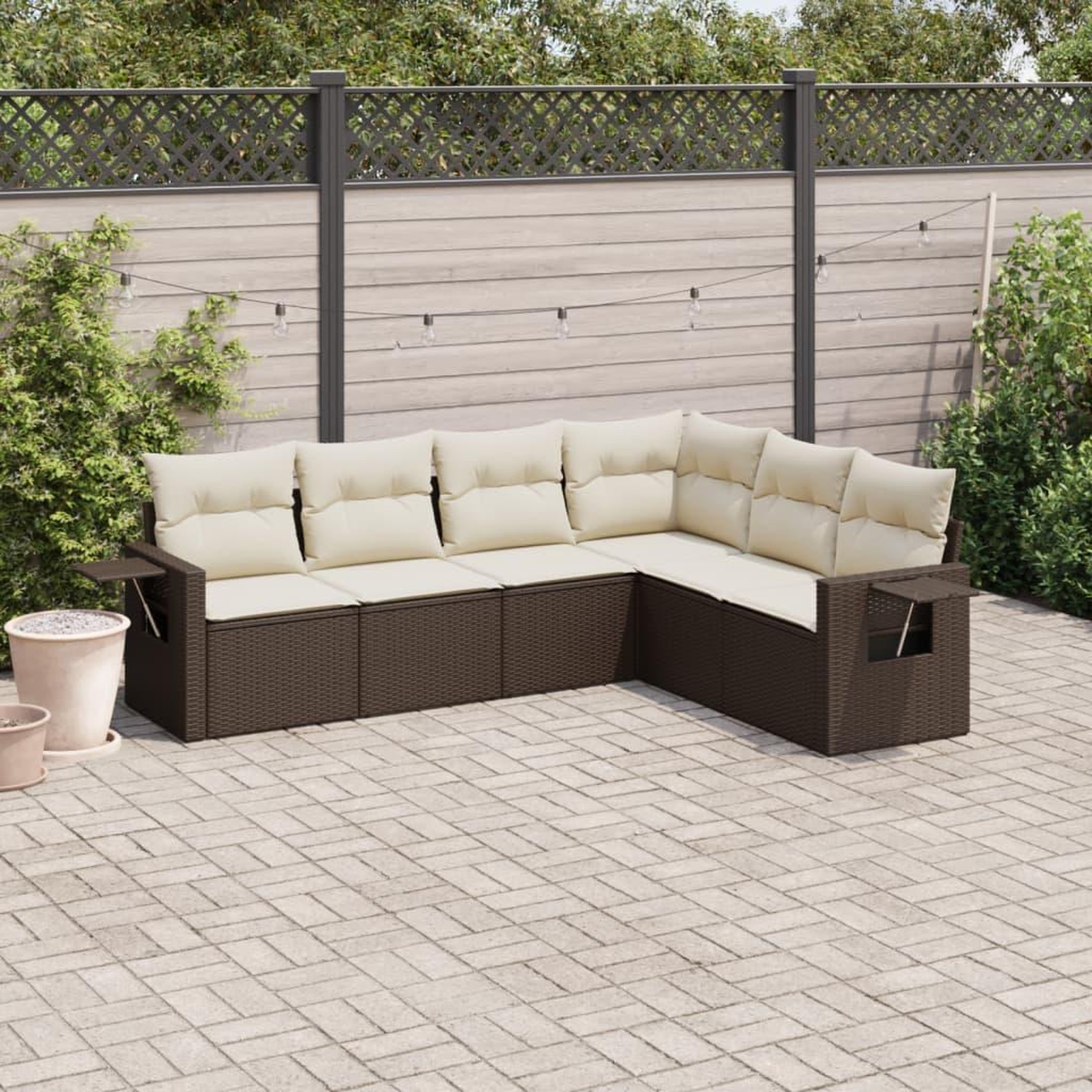 VIDAXL Salon de jardin avec coussins 6 pcs marron resine tressee