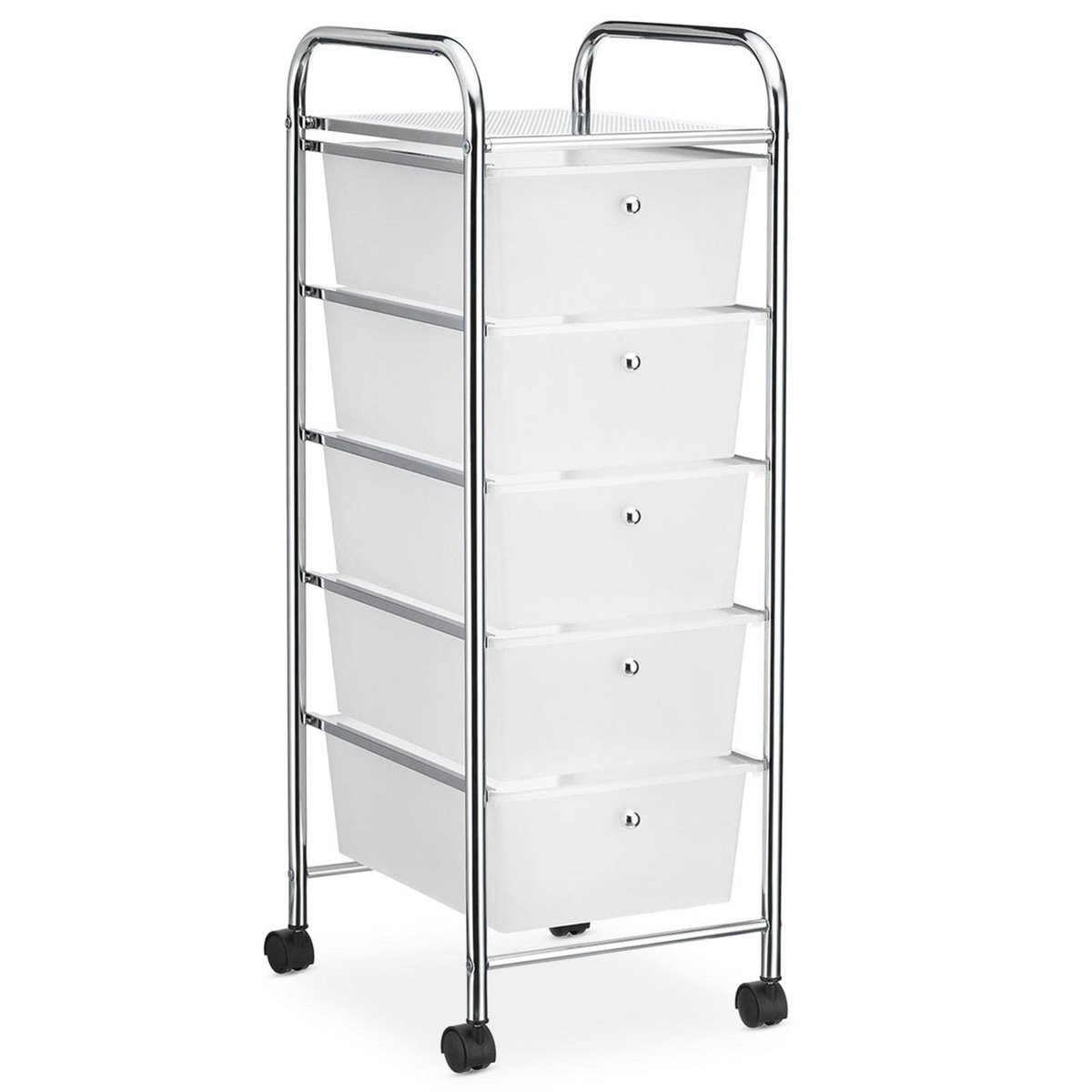 IDIMEX Caisson sur roulettes GINA, en métal chromé avec 5 tiroirs en plastique blanc