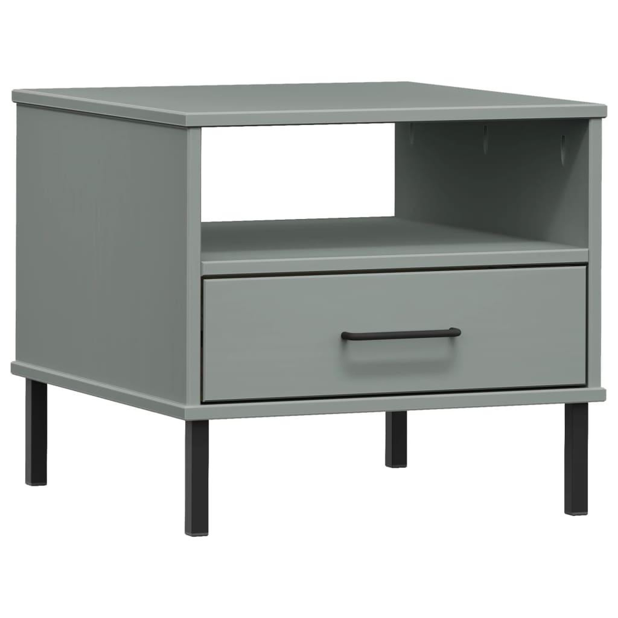 Voir la diapositive 2 : VIDAXL Table de chevet avec pieds en metal Gris Bois pin massif OSLO