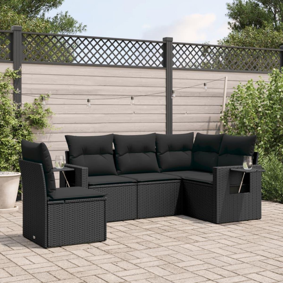 VIDAXL Salon de jardin 5 pcs avec coussins noir resine tressee