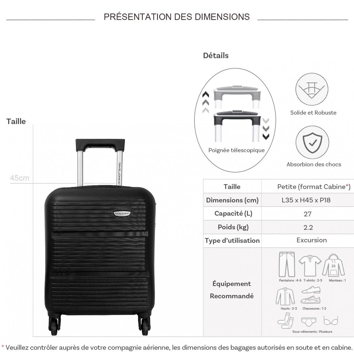 David Jones Valise cabine XS underseat rigide 45cm