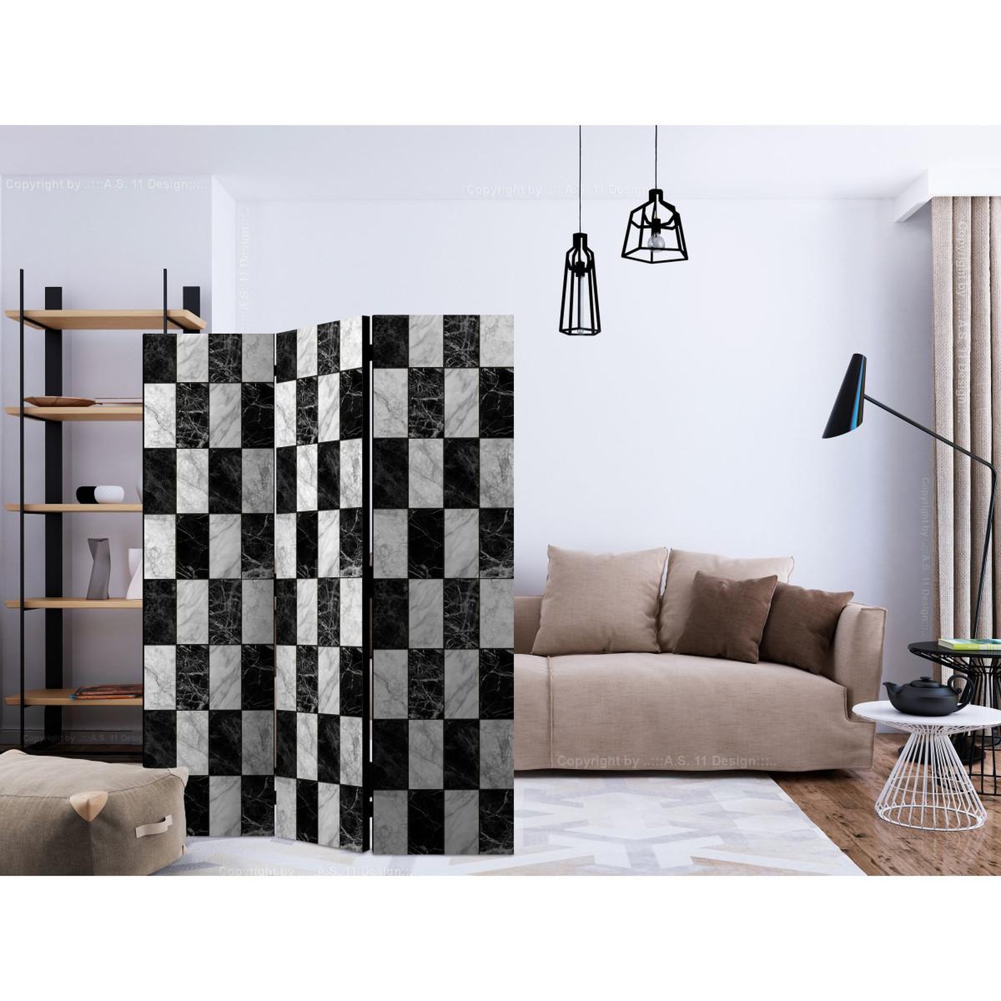 Voir la diapositive 2 : Paris Prix Paravent 3 volets  checker  135x172cm