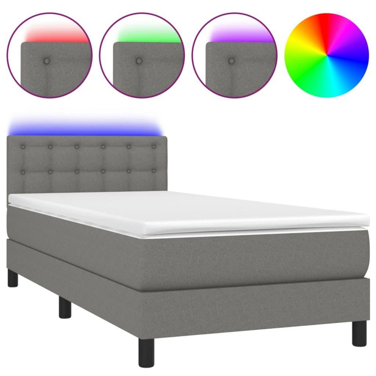 VIDAXL Sommier a lattes de lit avec matelas et LED Gris fonce 80x200cm