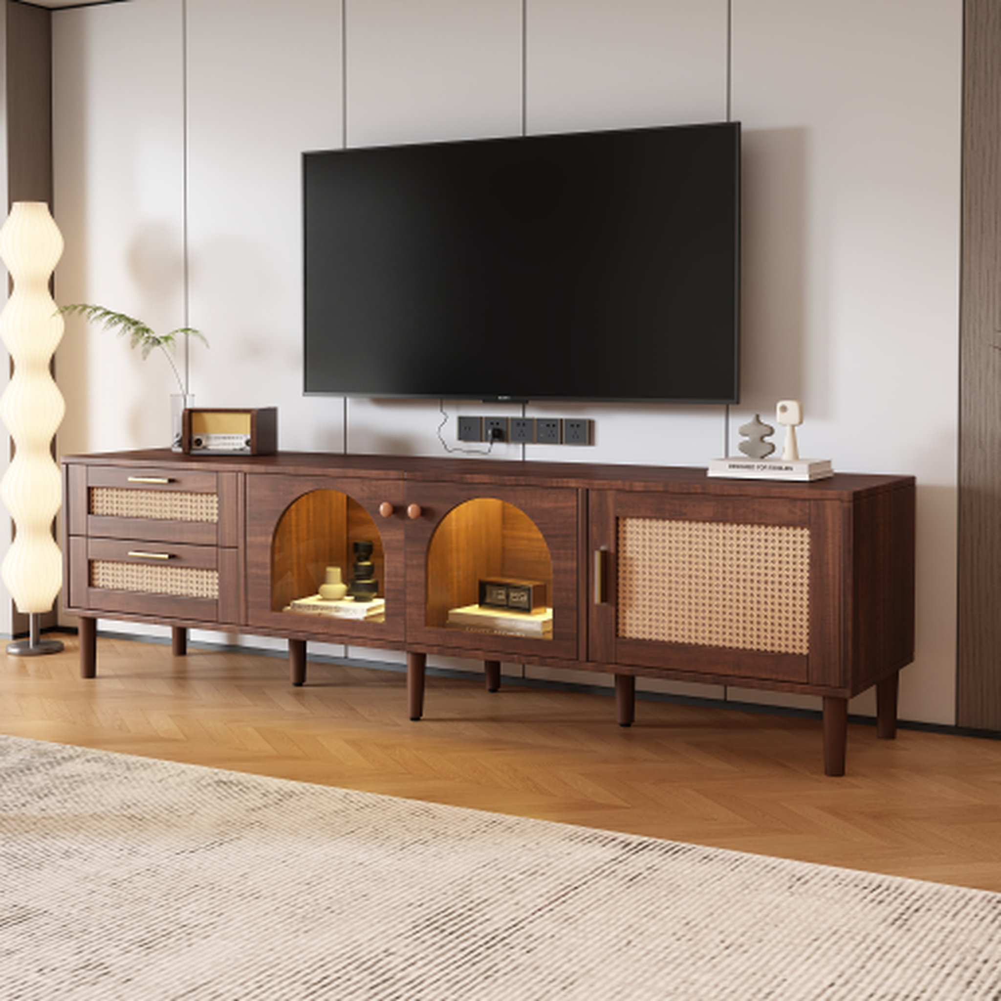 Voir la diapositive 5 : MERAX Meuble tv marron 180 cm led panneau de particules