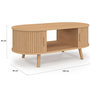 Voir la diapositive 5 : ID MARKET Table basse ovale ROMIE 100 cm 2 portes coulissantes lattes tasseau bois coloris chêne