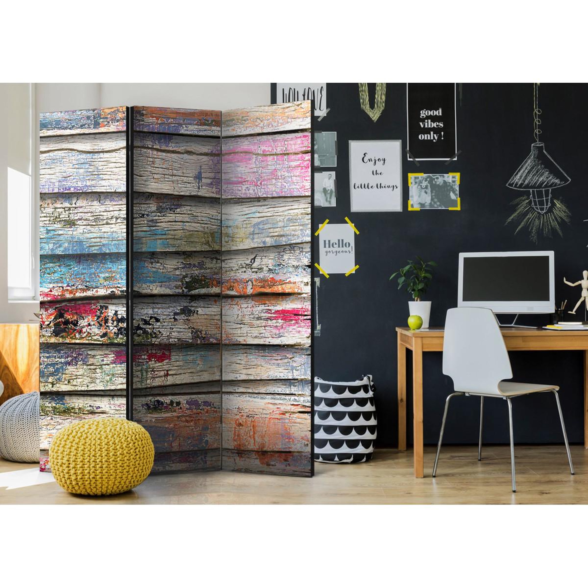 Voir la diapositive 2 : Paris Prix Paravent 3 volets  colourful wood  135x172cm