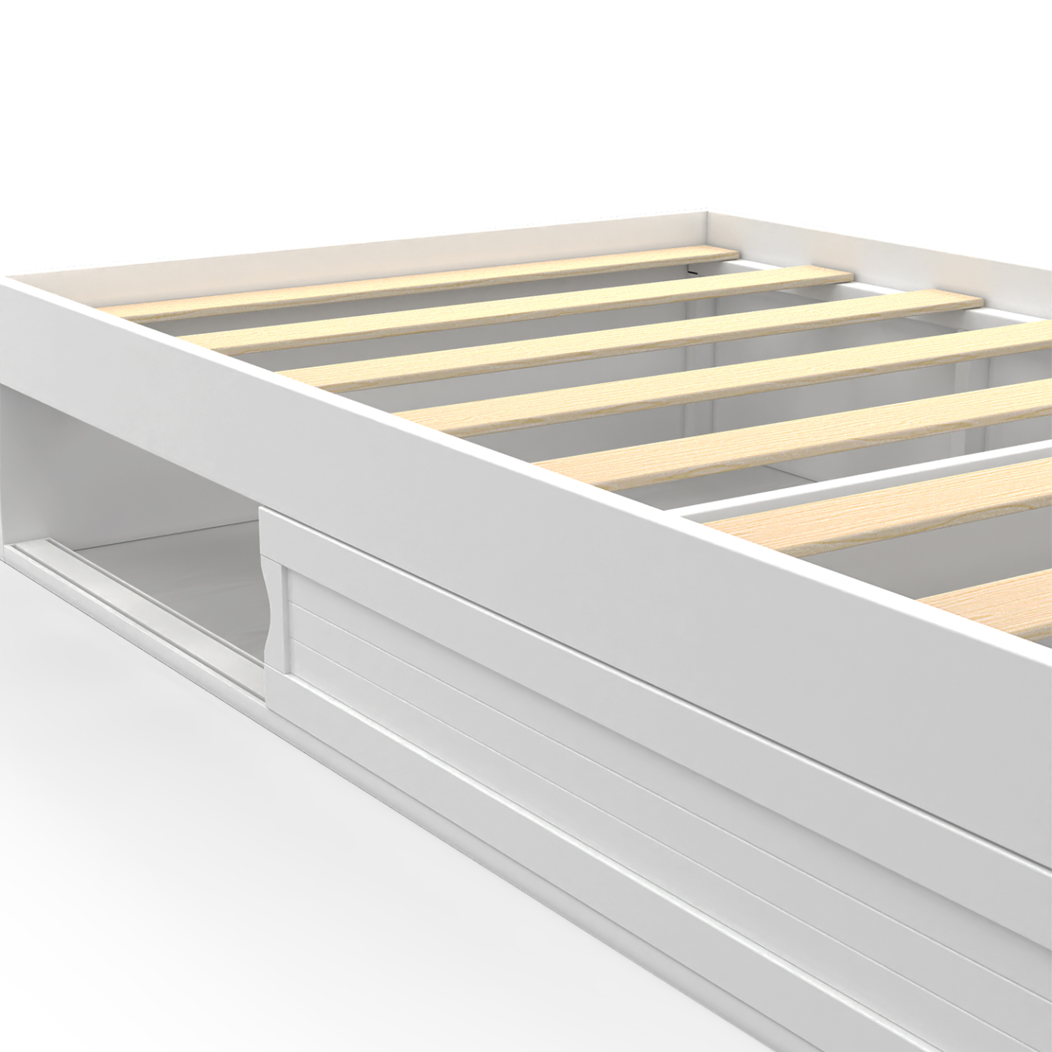 Voir la diapositive 5 : ID MARKET Cadre de lit simple salem avec rangement et sommier 90 x 190 cm blanc