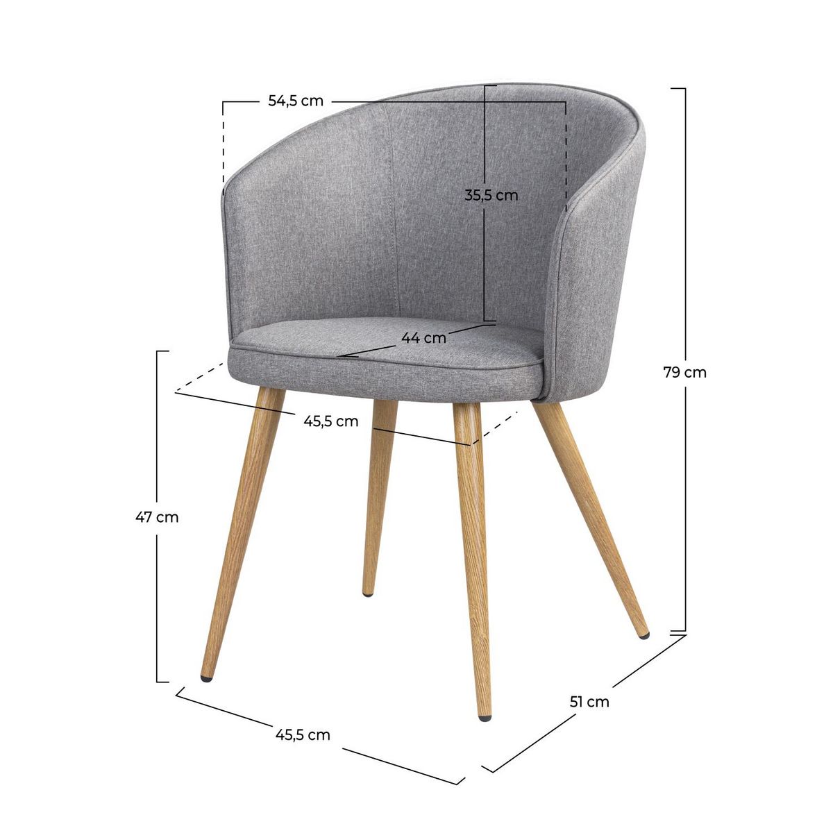 Rendez vous déco Lot de 2 chaises en tissu gris clair et pieds en métal - Chiara